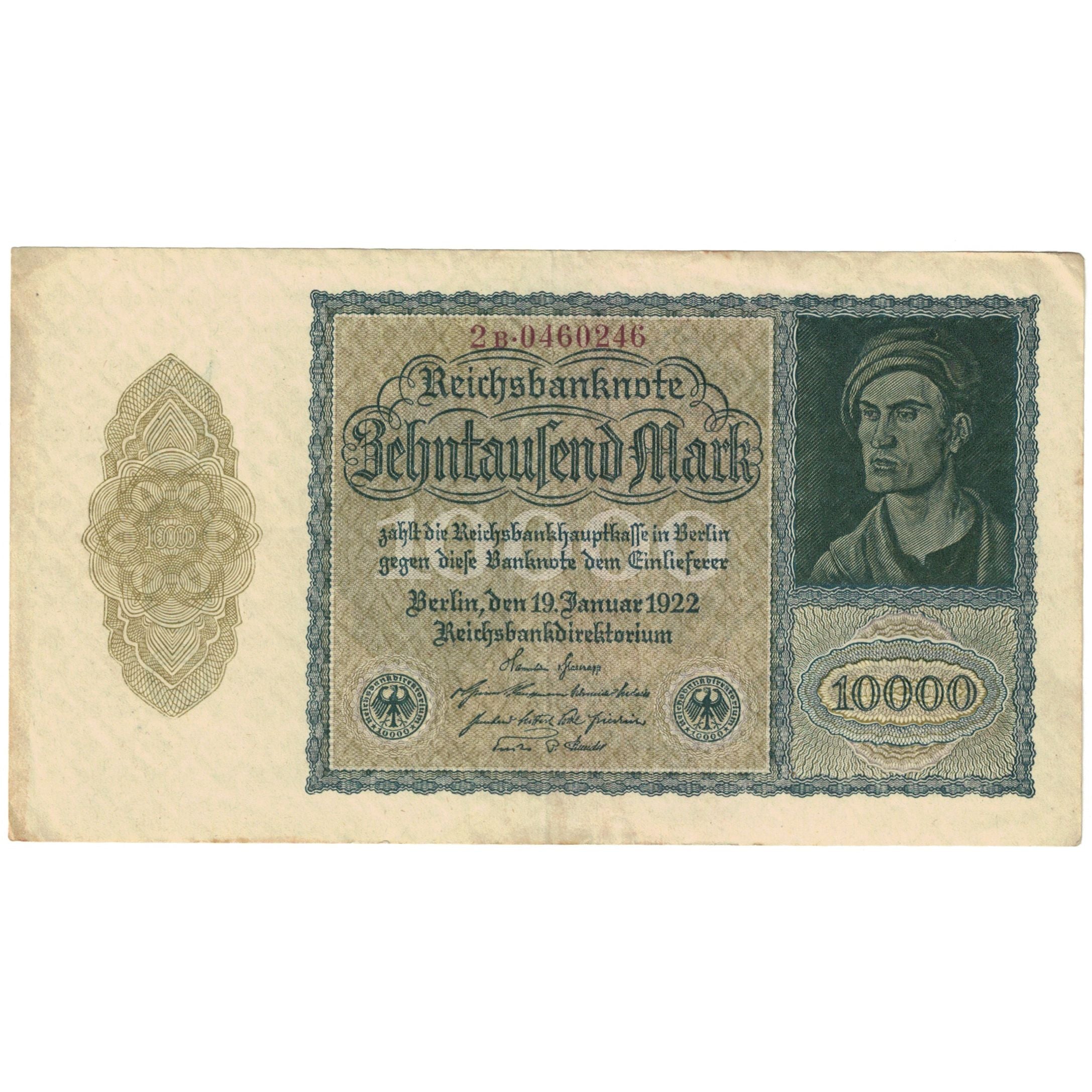 Banknote, Germany, 10,000 Mark, 1922, 1922-01-19, KM:72, AU(55-58)