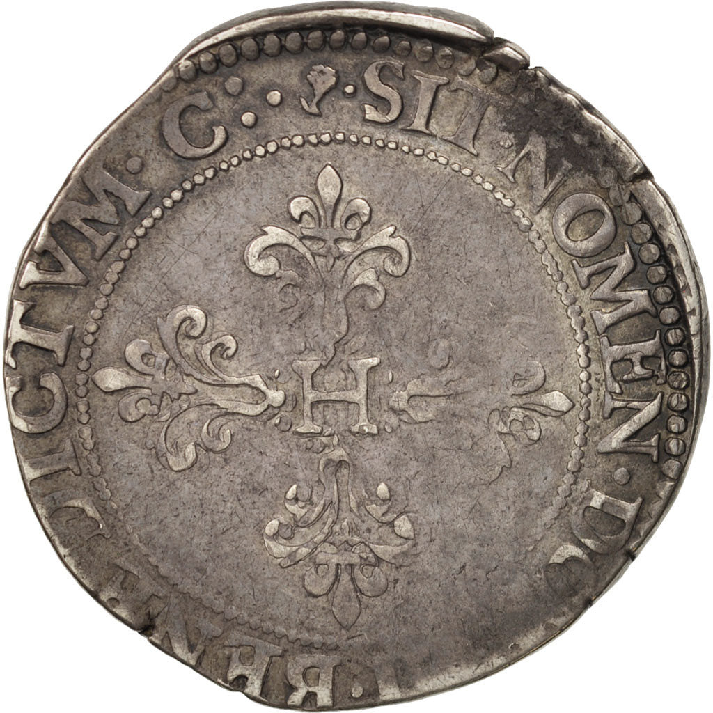 Henri III, Franc au Col Fraisé, 1576, Toulouse, BC+, Plata, Sombart 4720
