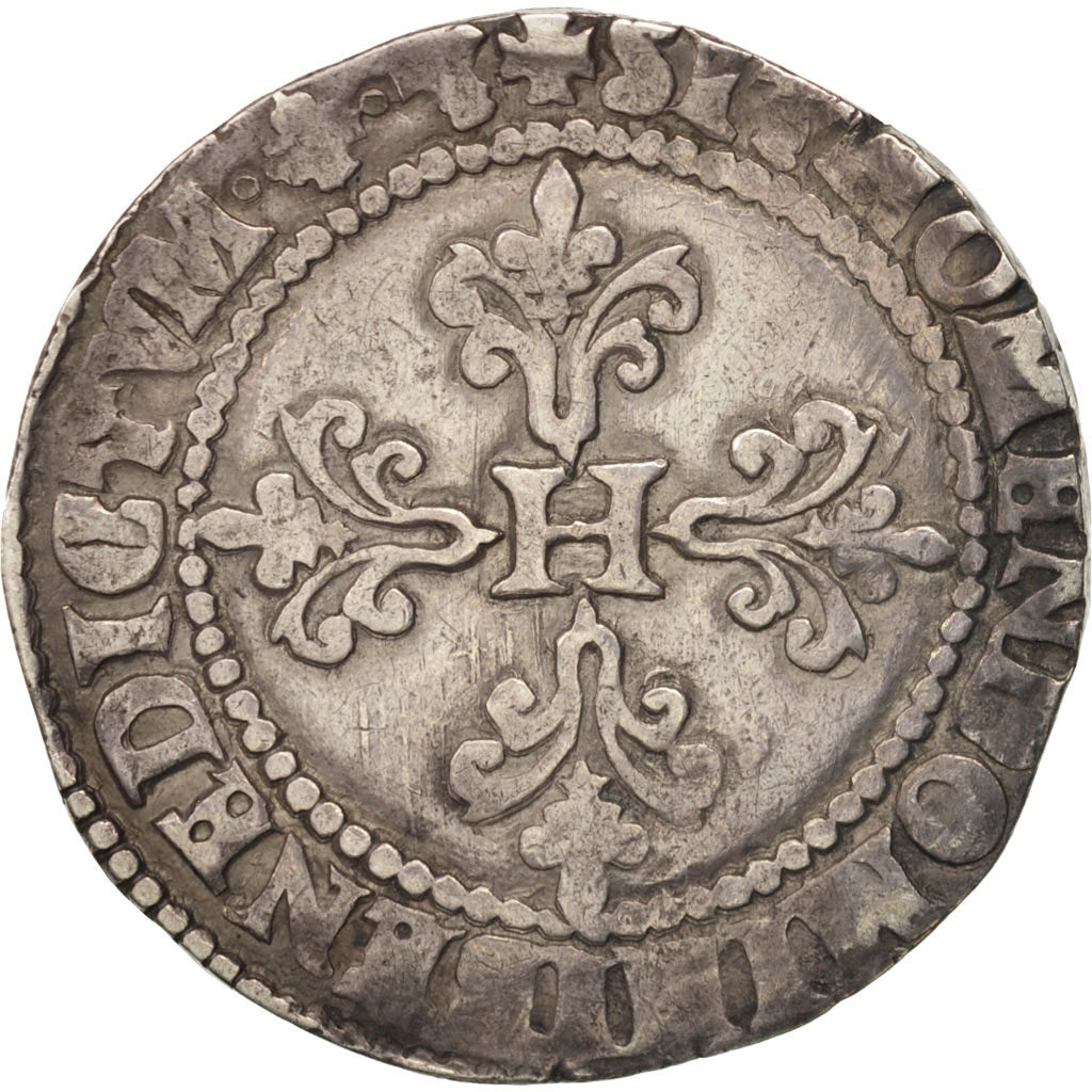 Henri III, Franc au Col Plat, 1581, Bayonne, EF(40-45), Silver, Sombart 4714