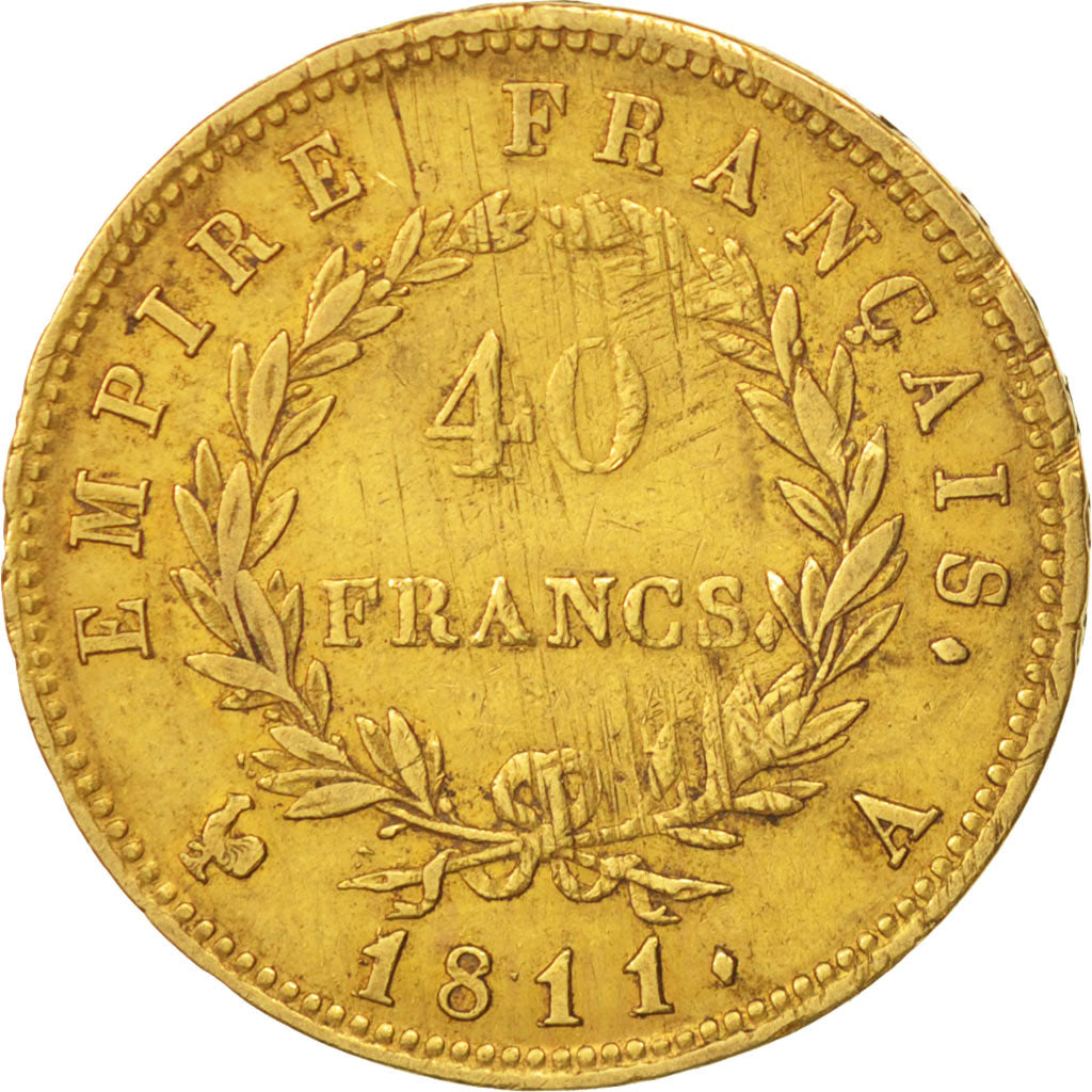 Frankreich, Napoléon I, 40 Francs, 1811, Paris, SS, Gold, KM:696.1