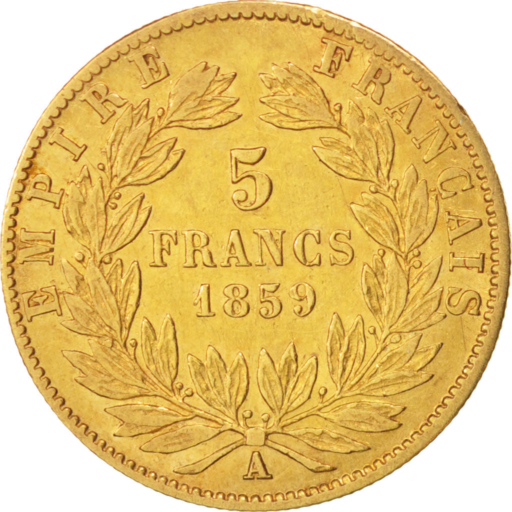 France, Napoleon III, 5 Francs, 1859, Paris, VF(20-25), Gold, KM 787.1