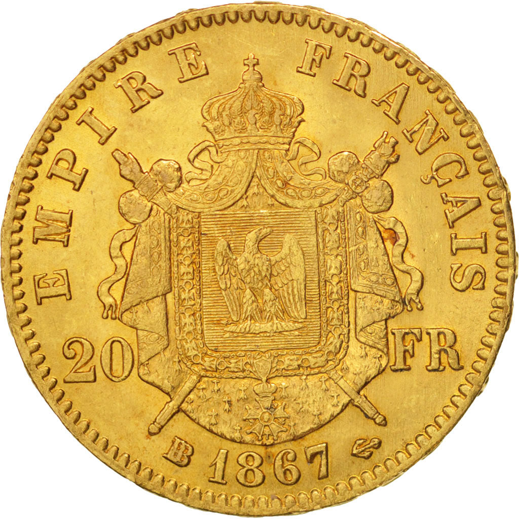 Munten, Frankrijk, Napoleon III, Napoléon III, 20 Francs, 1867, Strasbourg