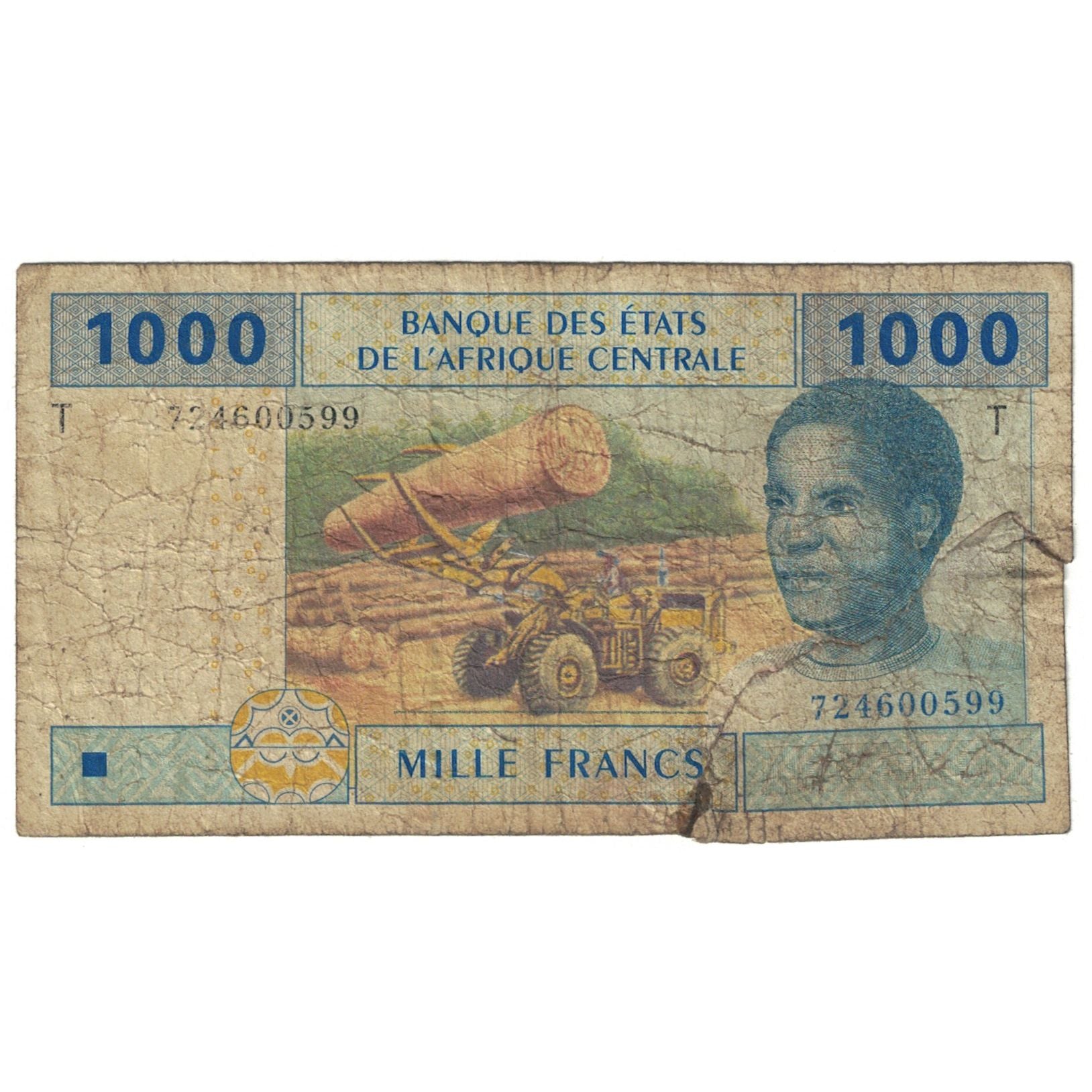 Banknote, Central African States, 1000 Francs, 2002, KM:507F, AG(1-3)