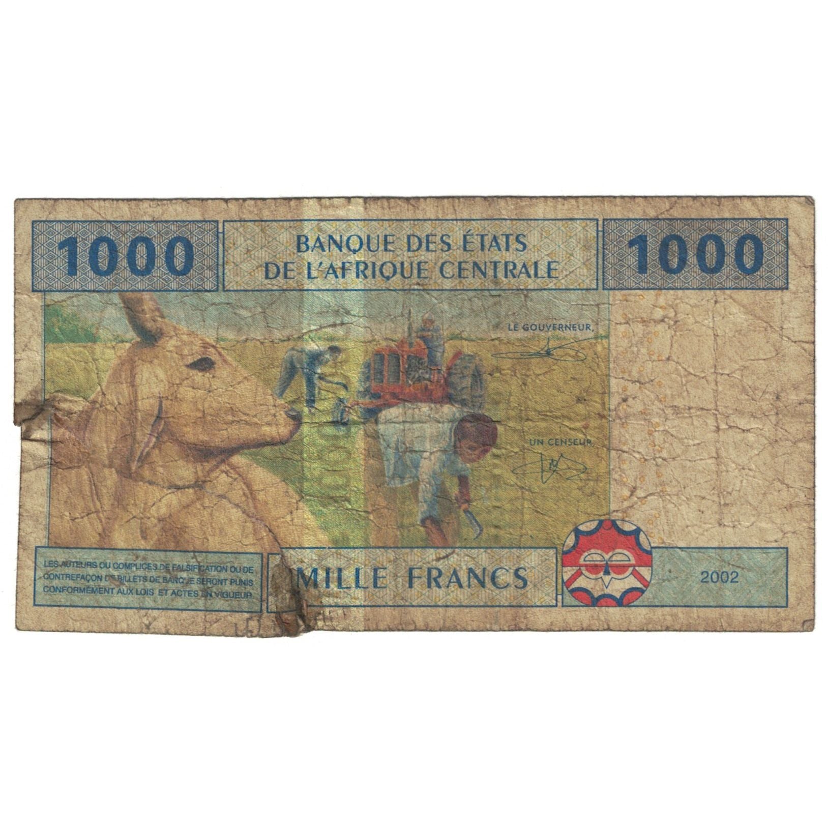 Banknote, Central African States, 1000 Francs, 2002, KM:507F, AG(1-3)