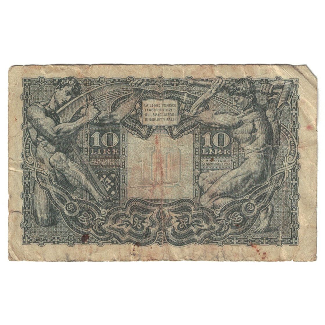 Banknote, Italy, 10 Lire, KM:32a, VG(8-10)