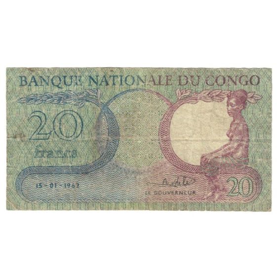 Banknote, Congo Democratic Republic, 20 Francs, 1962, 1962-05-15, KM:4a