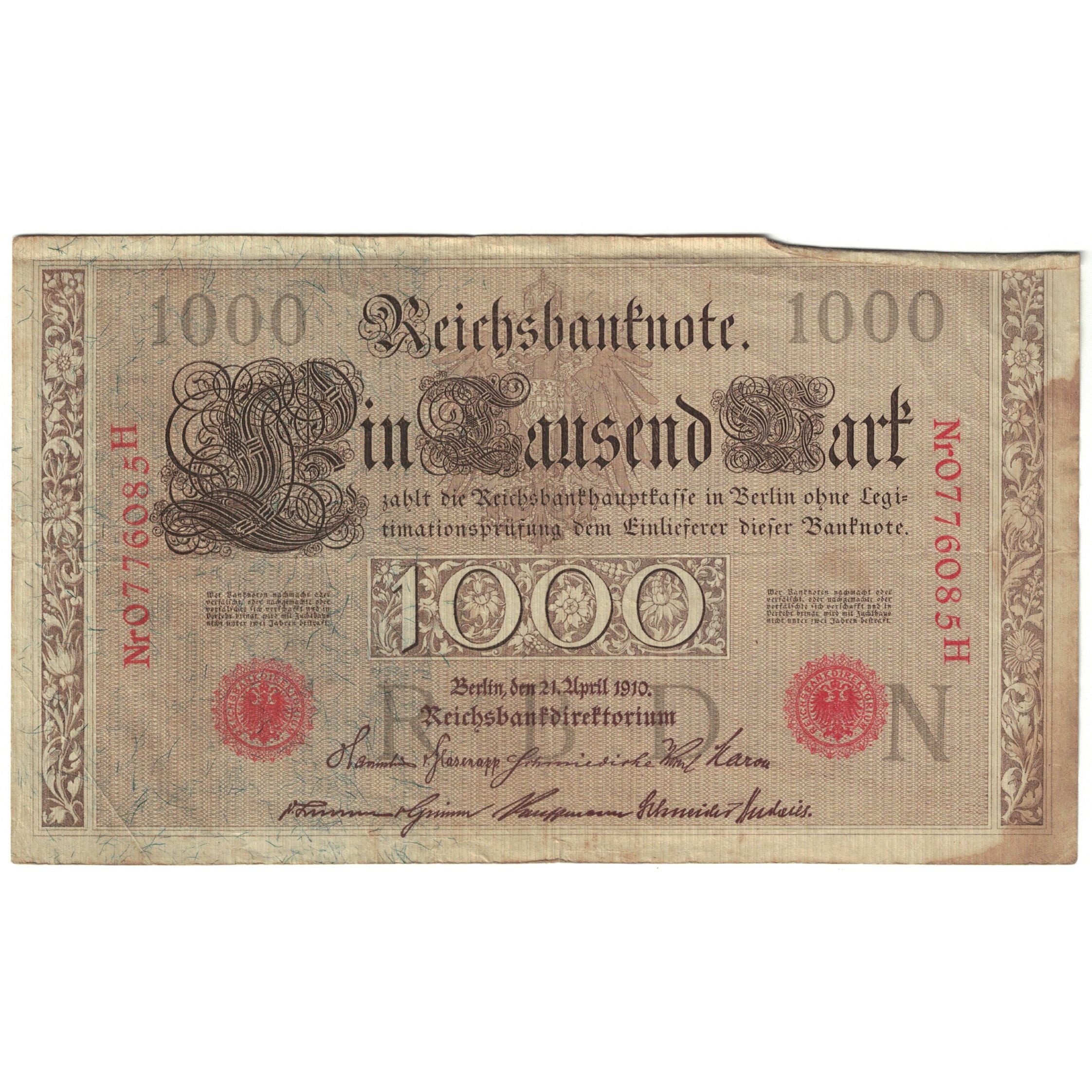 Banknote, Germany, 1000 Mark, 1910, 1910-04-21, KM:44b, AU(55-58)