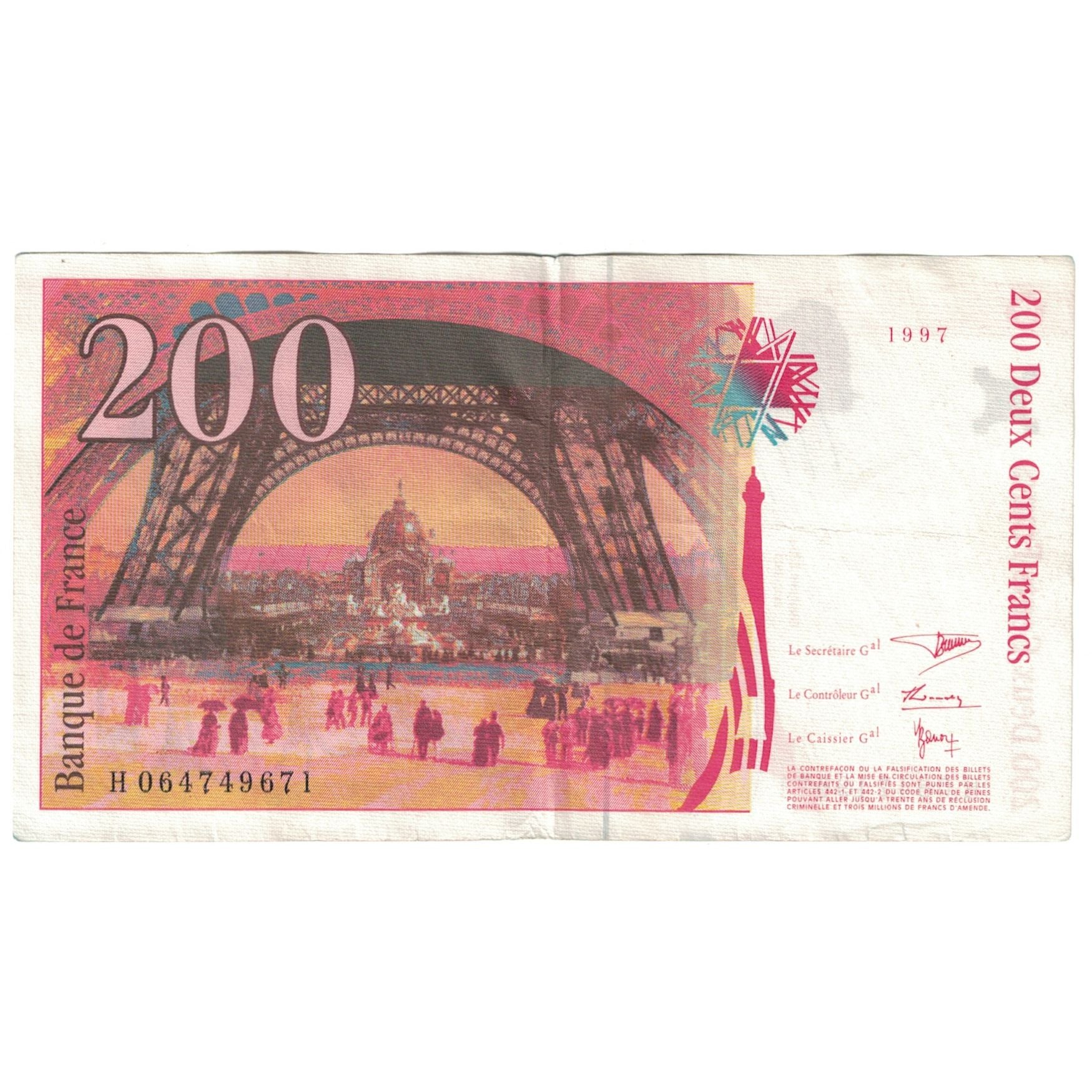 France, 200 Francs, Eiffel, 1997, H.064, VF(20-25), Fayette:75.4b, KM:159b