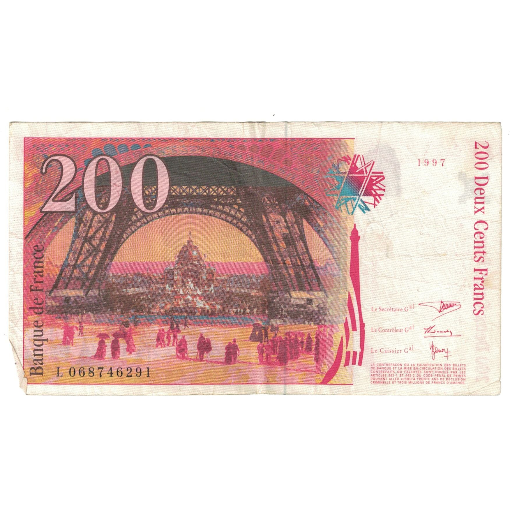 France, 200 Francs, Eiffel, 1997, L.068, VF(20-25), Fayette:75.4b, KM:159b