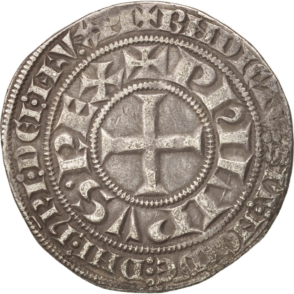France, Philippe III, Gros Tournois, EF(40-45), Silver, Duplessy:202A