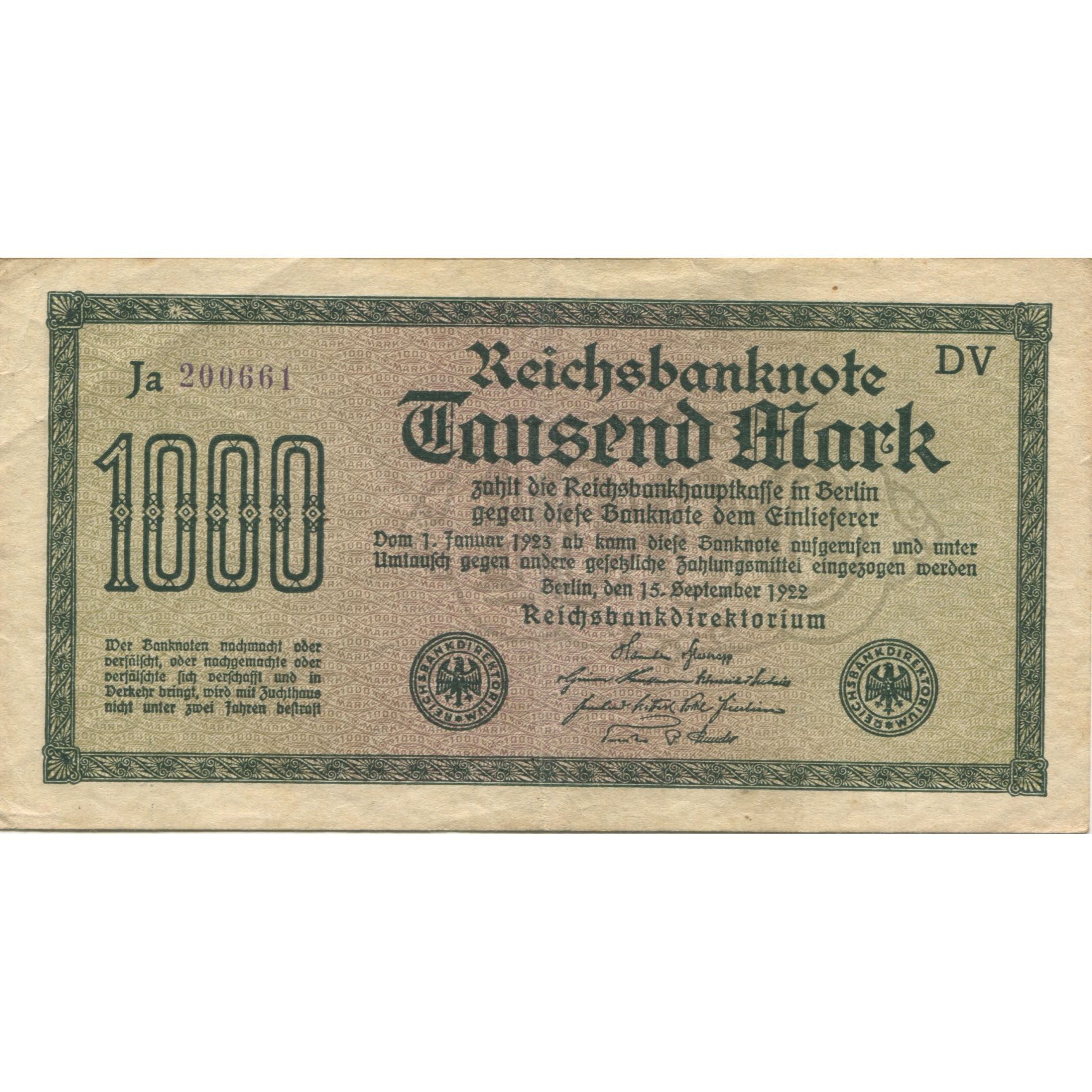 Banknote, Germany, 1000 Mark, 1923, 1923-01-01, KM:76c, EF(40-45)