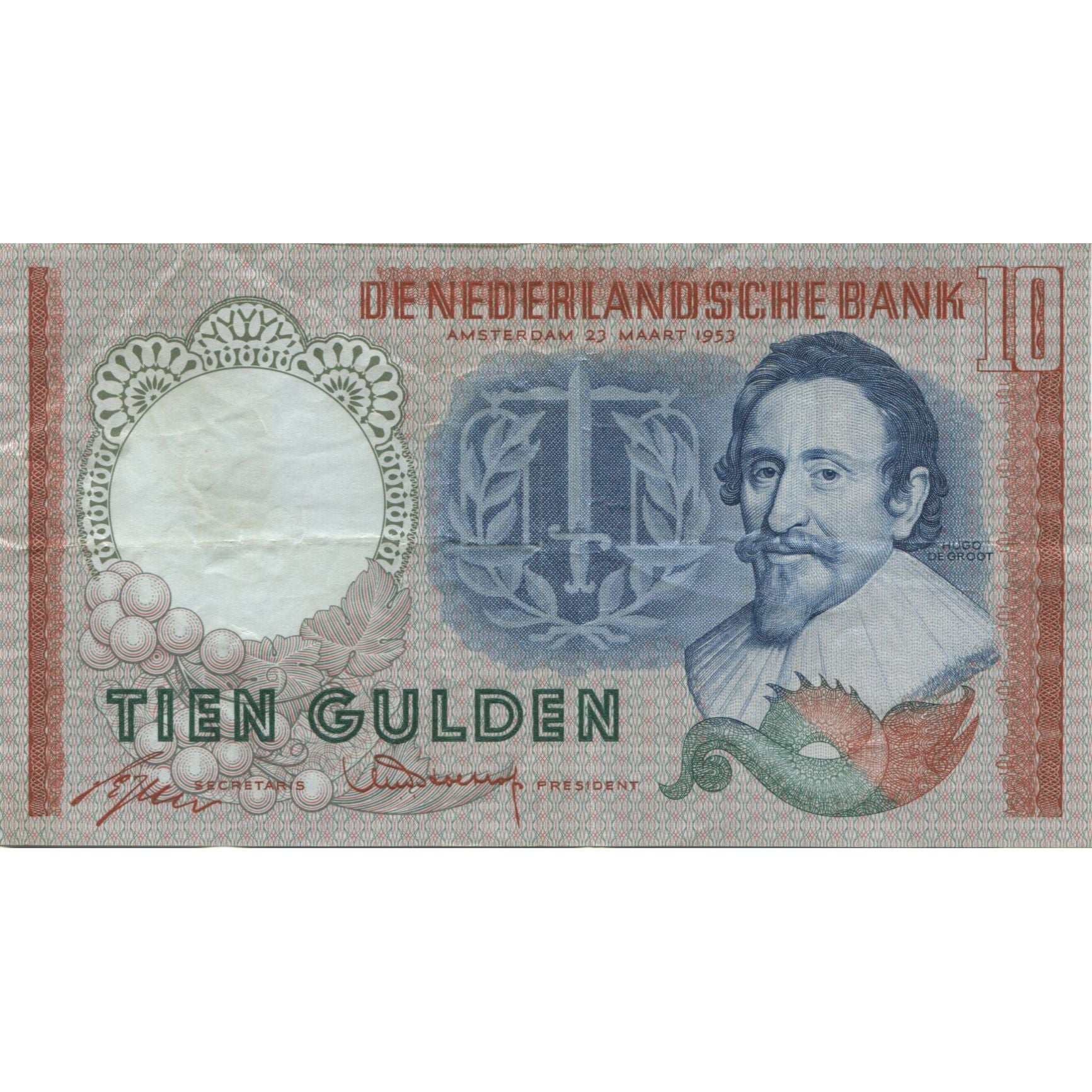 Banknote, Netherlands, 10 Gulden, 1953, 1953-03-23, KM:85, EF(40-45)