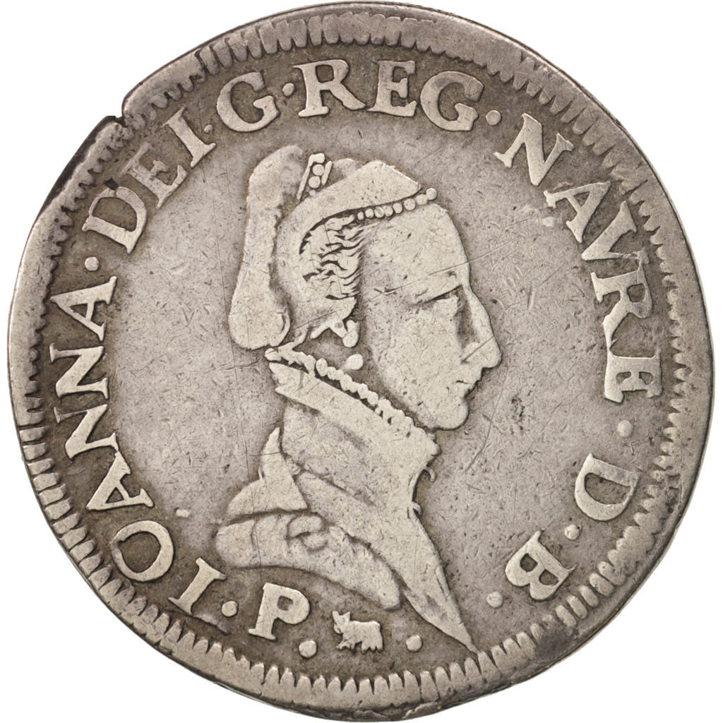 NAVARRE-BEARN, Jeanne d'Albret Teston, 1565, Pau, EF(40-45), Silver, Boudeau:594