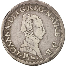 NAVARRE-BEARN, Jeanne d'Albret Teston, 1565, Pau, EF(40-45), Silver, Boudeau:594
