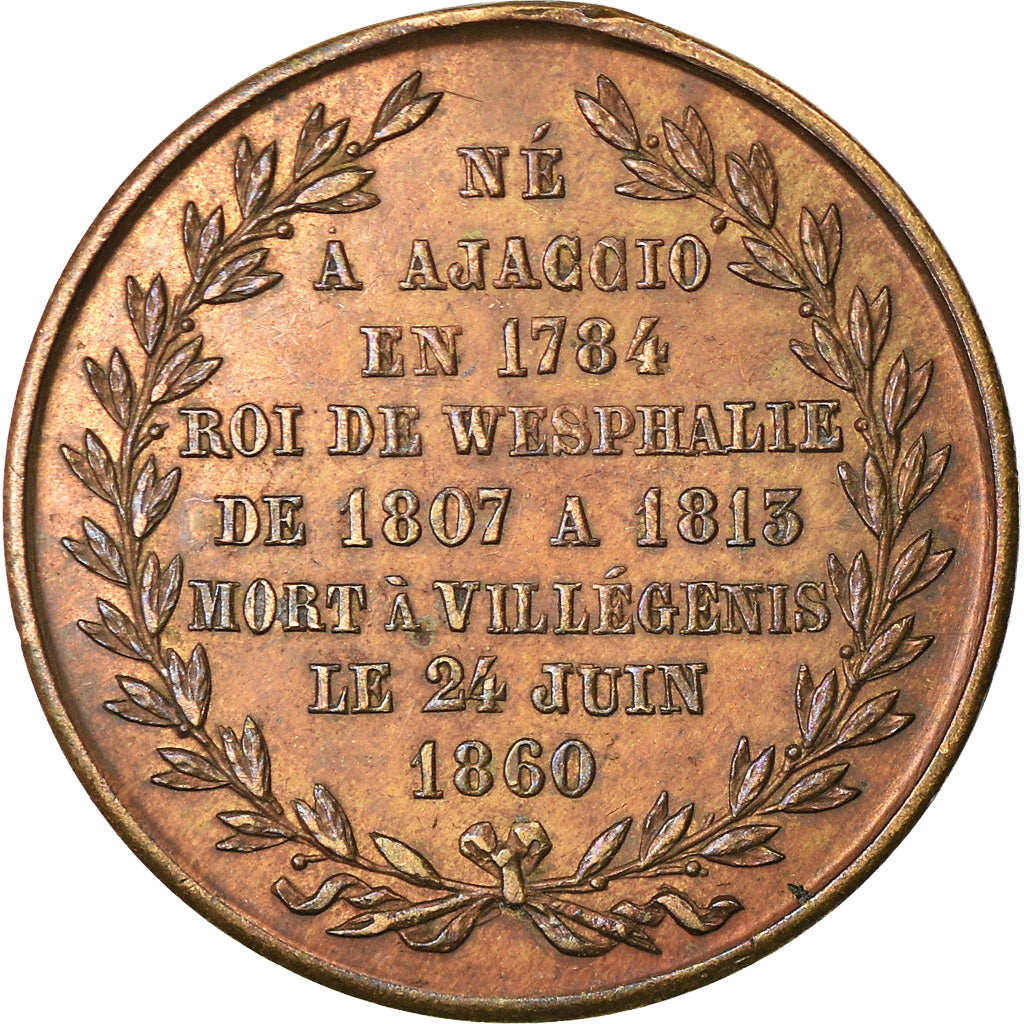Francia, Token, Mort du Prince Jérome Bonaparte, History, 1860, MBC+, Cobre