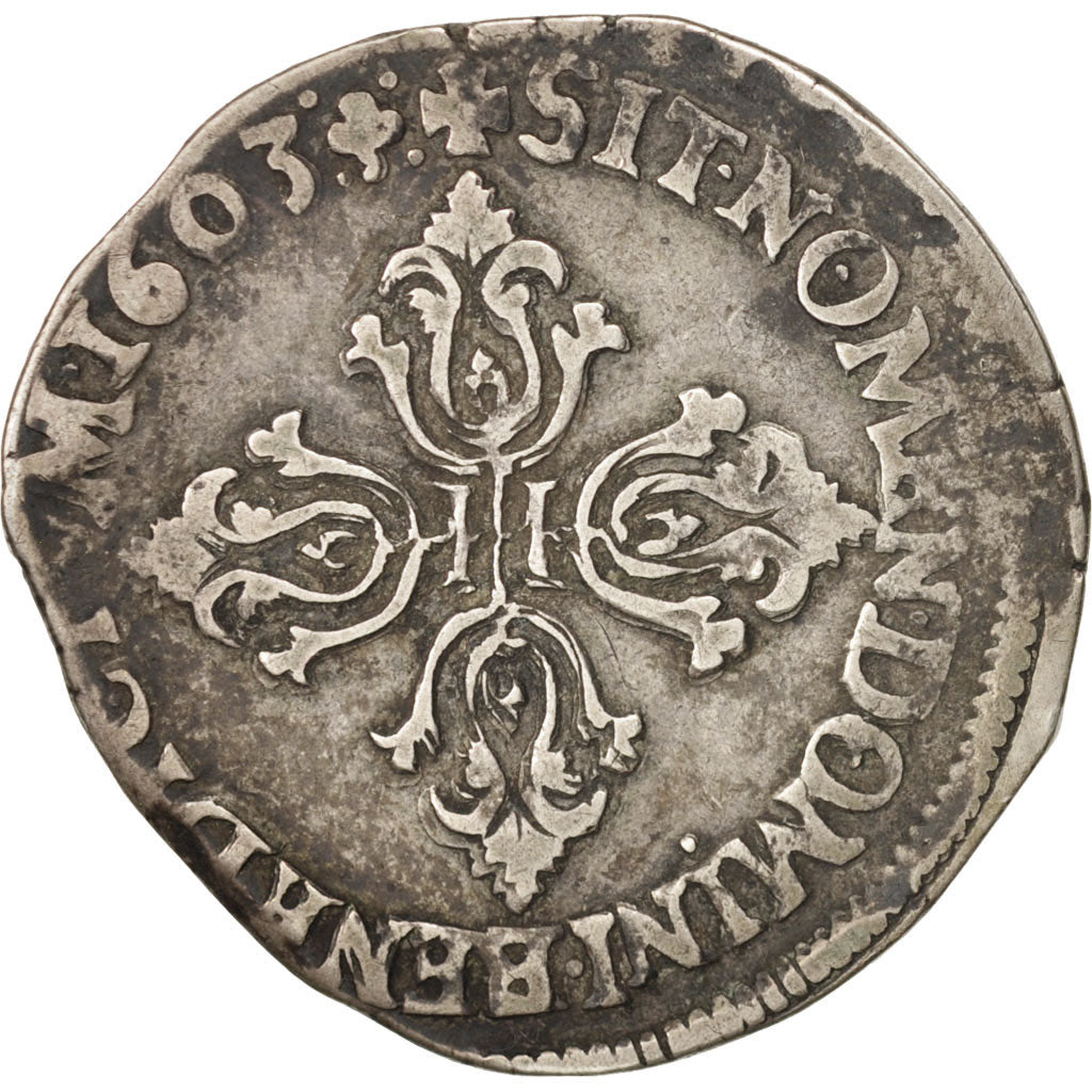 Henri IV, Demi Franc, 1603, Lyon, VF(30-35), Silver, Sombart:4778