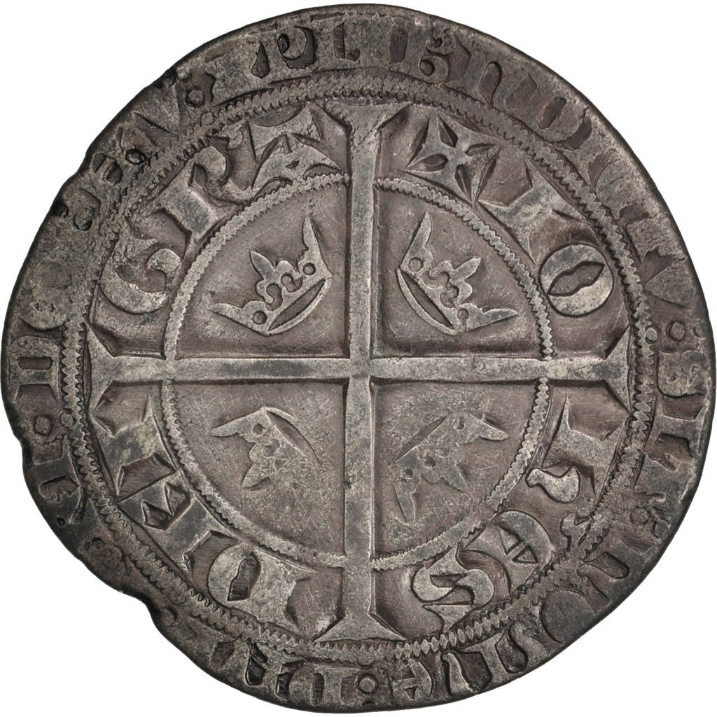 France, Jean II, Gros Blanc aux fleurs de lis, VF(30-35), Silver, Duplessy:312