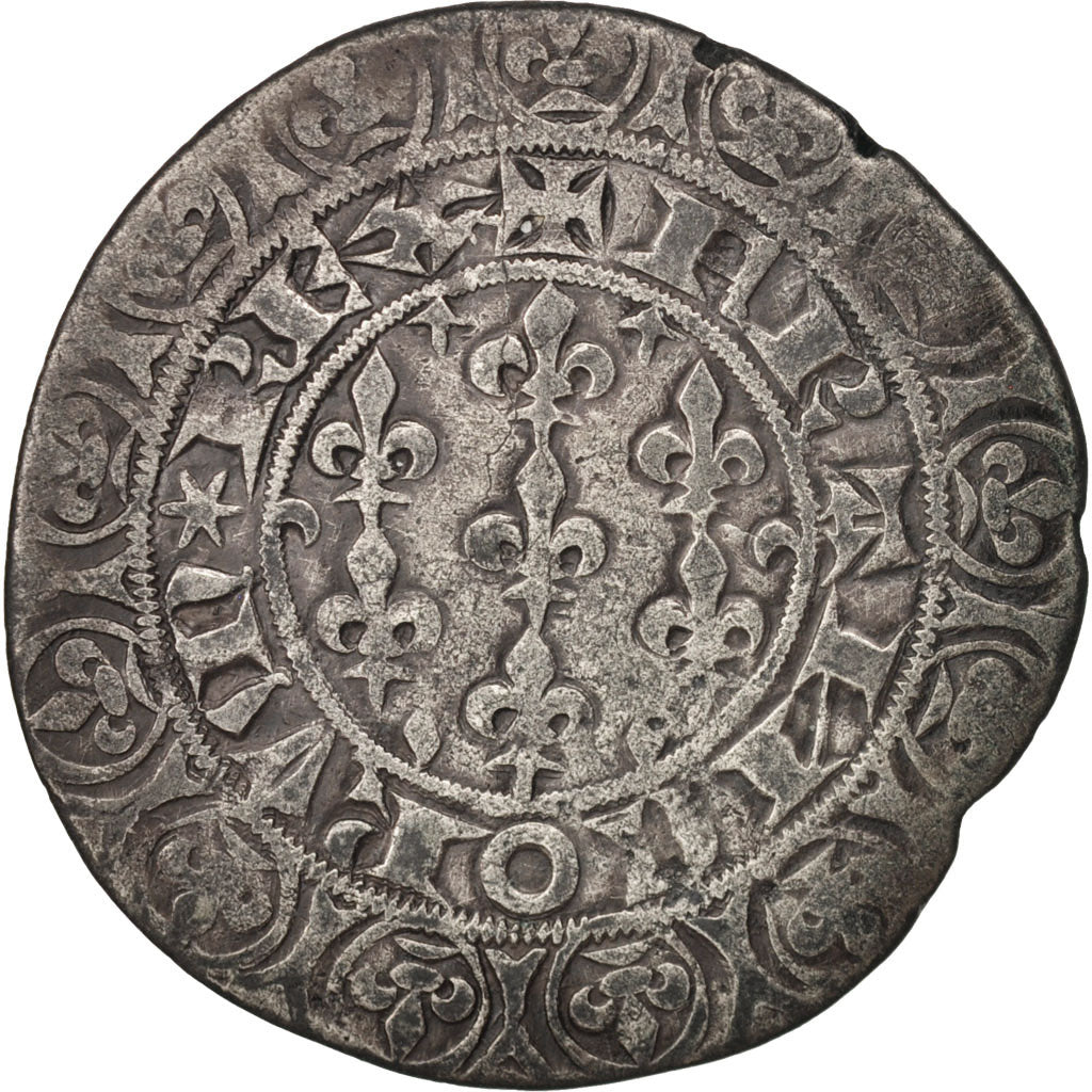 France, Jean II, Gros Blanc aux fleurs de lis, VF(30-35), Silver, Duplessy:312