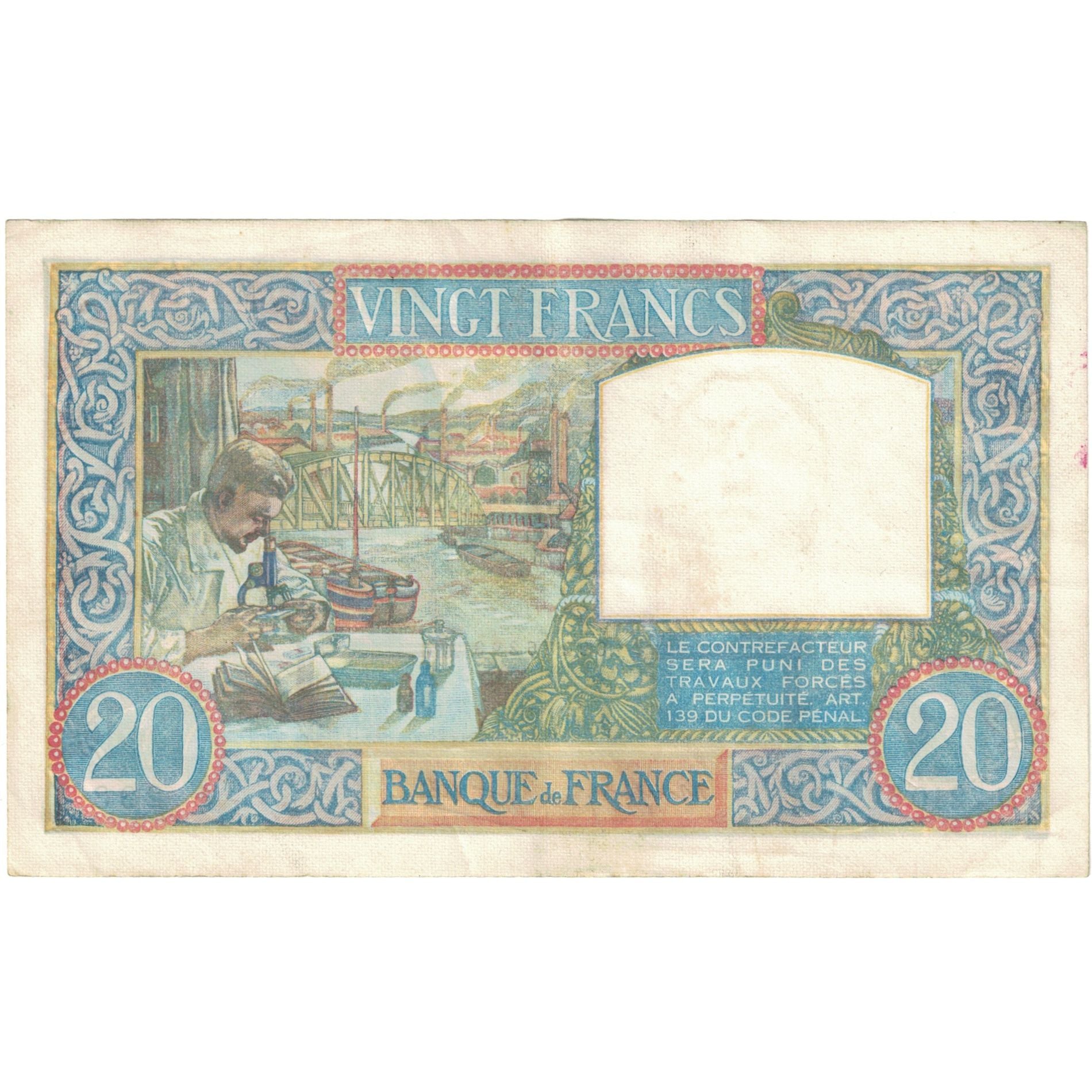 França, 20 Francs, Science et Travail, 1942, M.7210, AU(55-58), Fayette:12.16