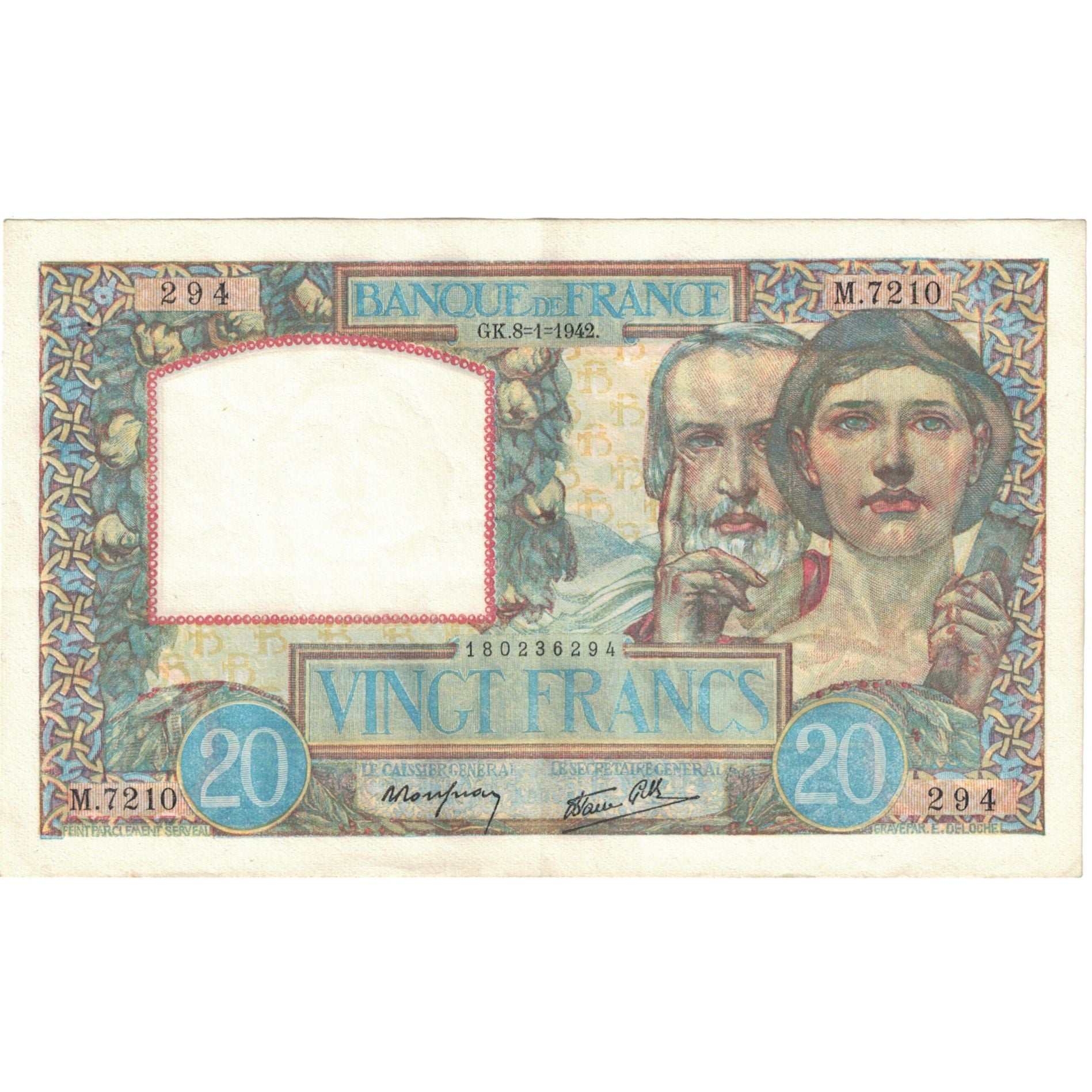 Francia, 20 Francs, Science et Travail, 1942, M.7210, SPL-, Fayette:12.16