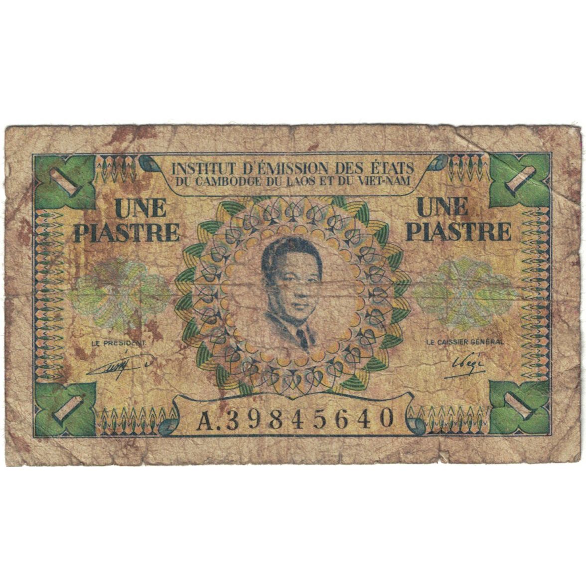 Banknote, FRENCH INDO-CHINA, 1 Piastre = 1 Riel, KM:93, VG(8-10)