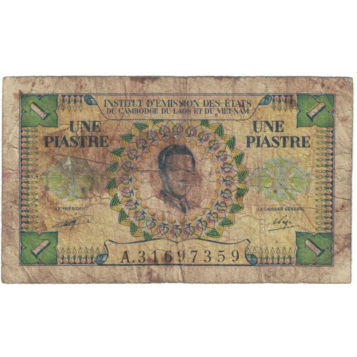 Banknote, FRENCH INDO-CHINA, 1 Piastre = 1 Riel, KM:93, VG(8-10)