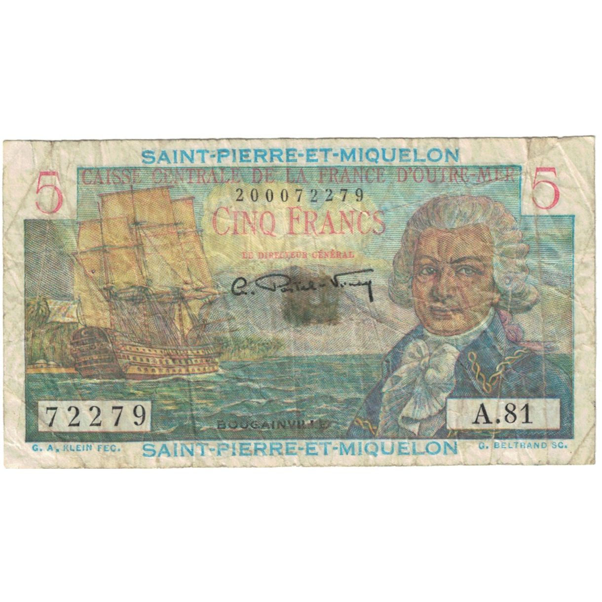 Saint Pierre and Miquelon, 5 Francs, Bougainville, 1950-1960, A.81 72279