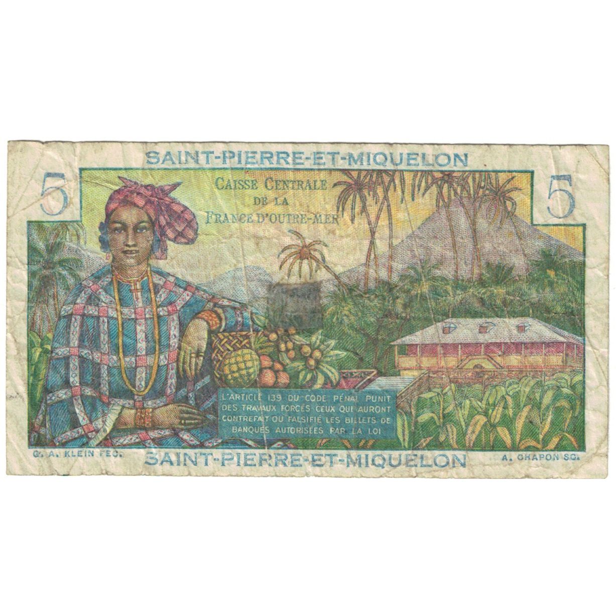 Saint Pierre and Miquelon, 5 Francs, Bougainville, 1950-1960, A.81 72279