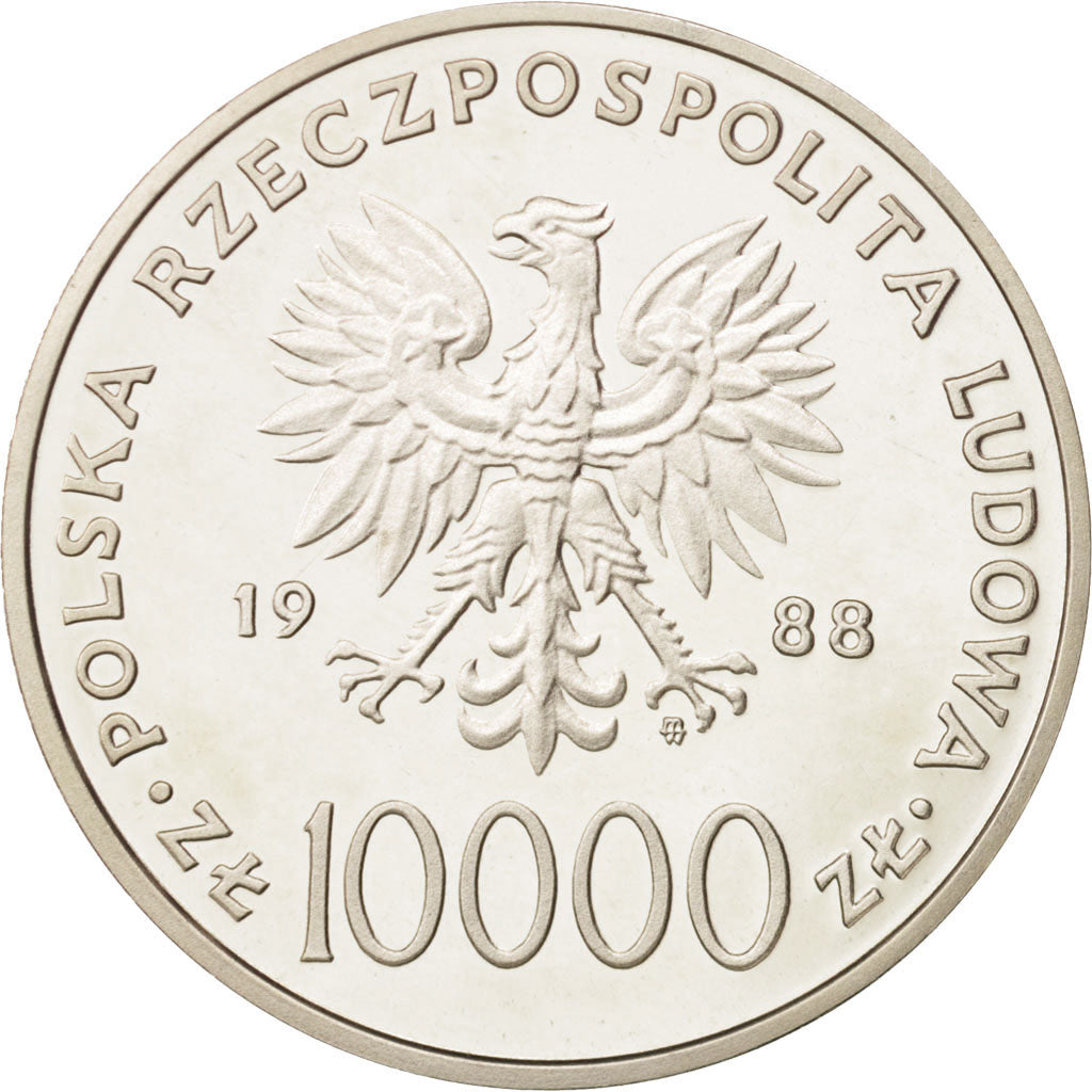 Coin, Poland, 10000 Zlotych, 1988, Warsaw, MS(65-70), Silver, KM:177a
