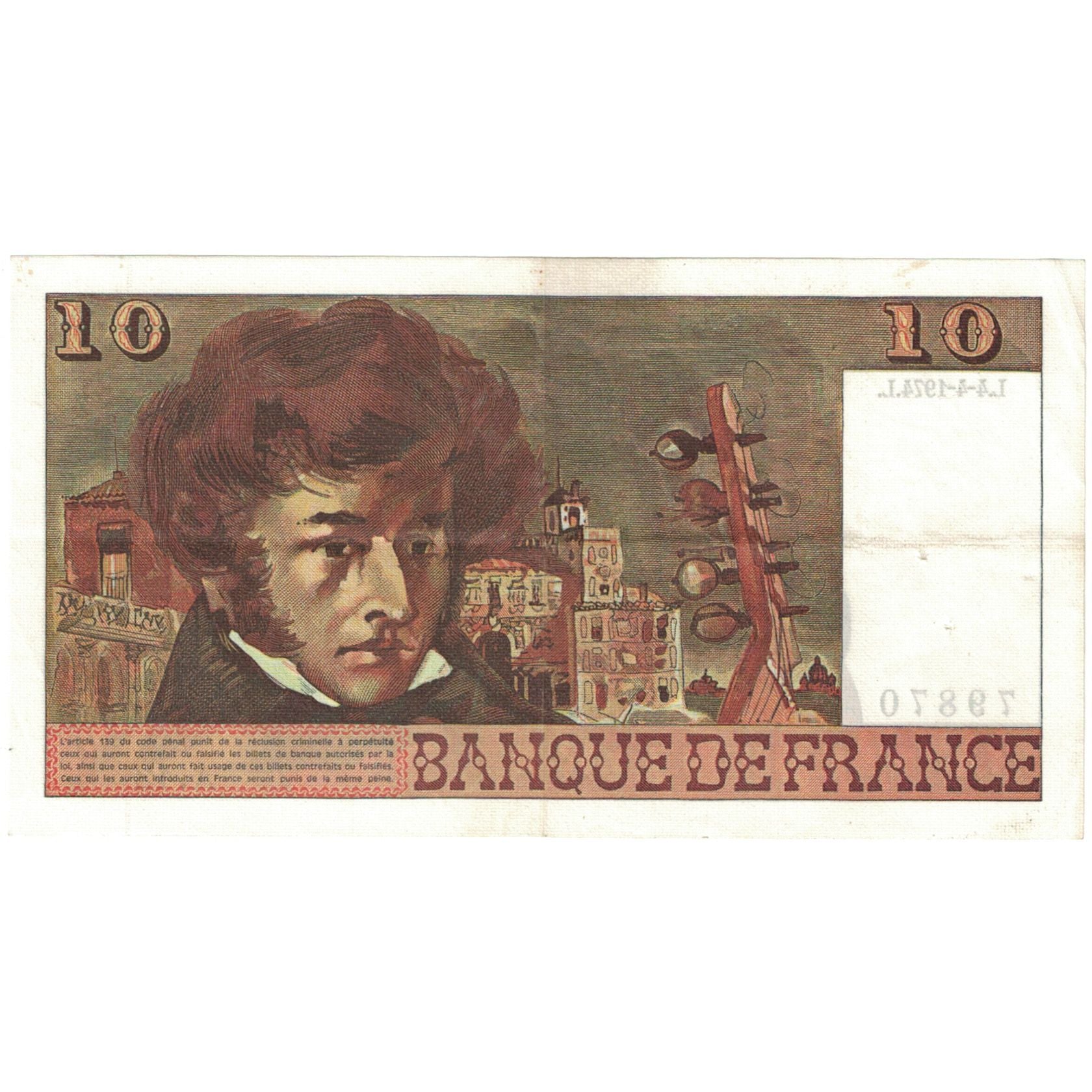 France, 10 Francs, Berlioz, 1974, A.42 79870, SUP, Fayette:63.18, KM:150c