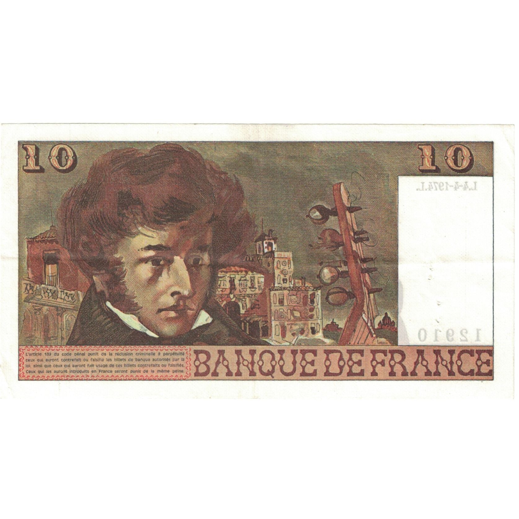 Francja, 10 Francs, Berlioz, 1974, C.42 12910, UNC(63), Fayette:63.18, KM:150c