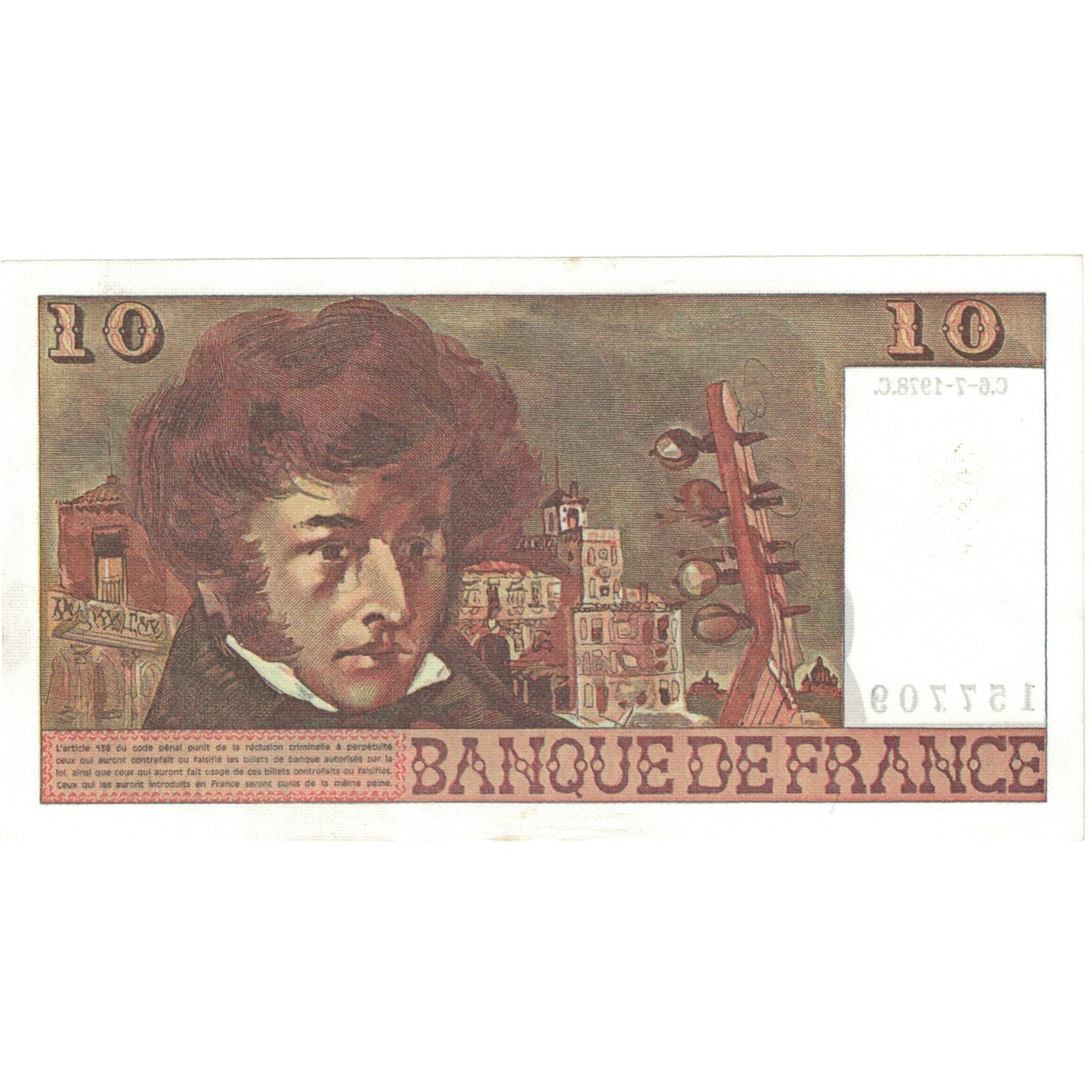 France, 10 Francs, Berlioz, 1978, D.306 157709, SPL, Fayette:63.18, KM:150c