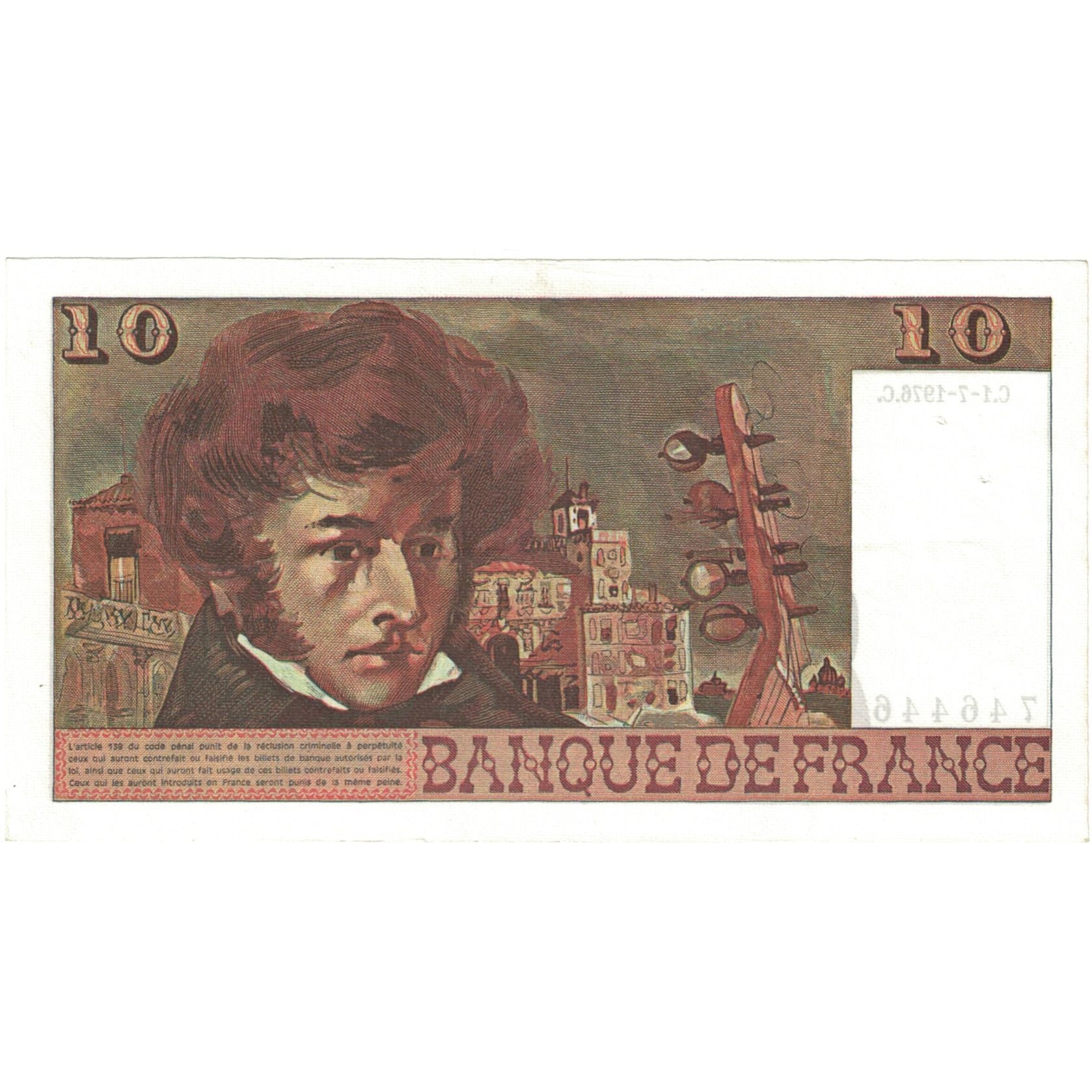 Francia, 10 Francs, Berlioz, 1976, M.291 746446, SPL, Fayette:63.18, KM:150c