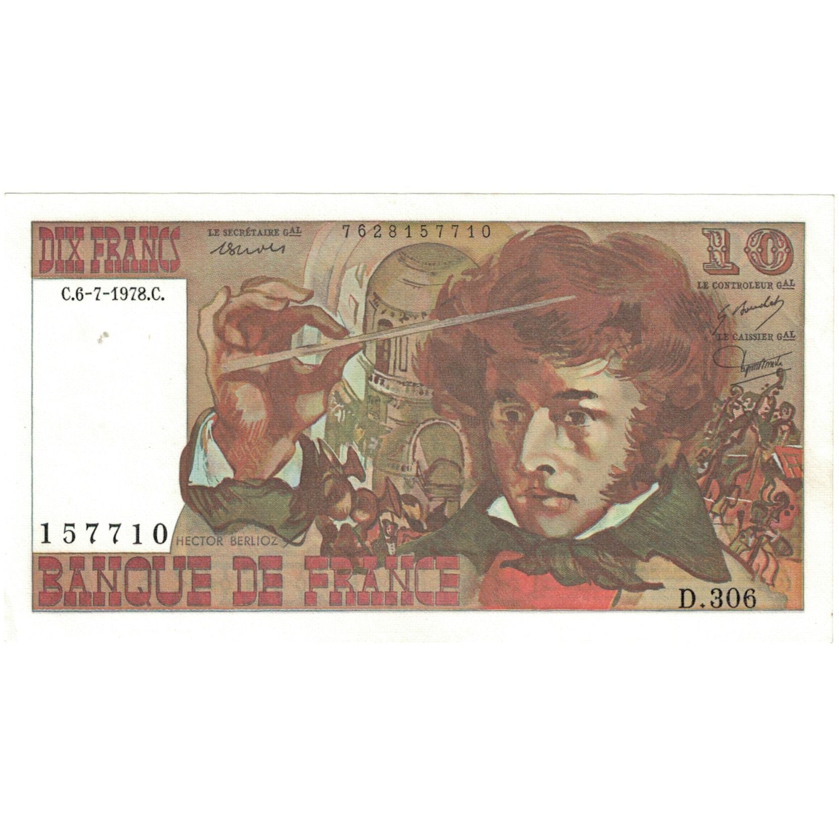 Francia, 10 Francs, Berlioz, 1978, D.308 746446, UNC, Fayette:63.18, KM:150c