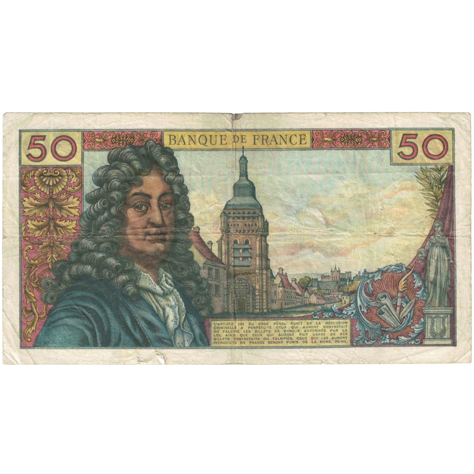 France, 50 Francs, Racine, 1972, P.199 96351, VG(8-10), Fayette:64.16, KM:148c