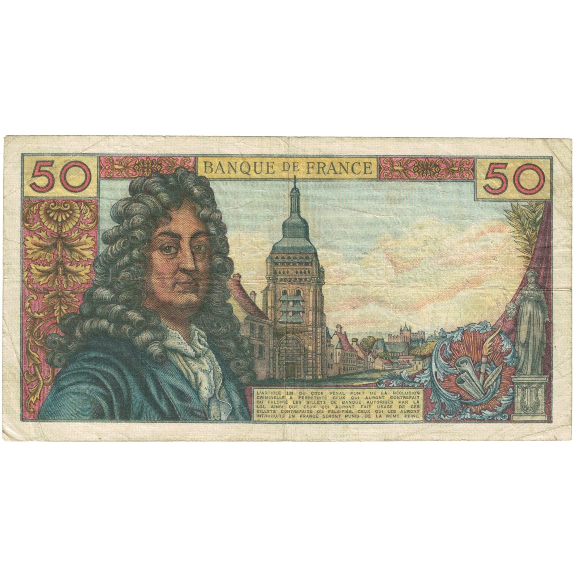 France, 50 Francs, Racine, 1974, G.250 11722, VF(20-25), Fayette:64.16, KM:148c