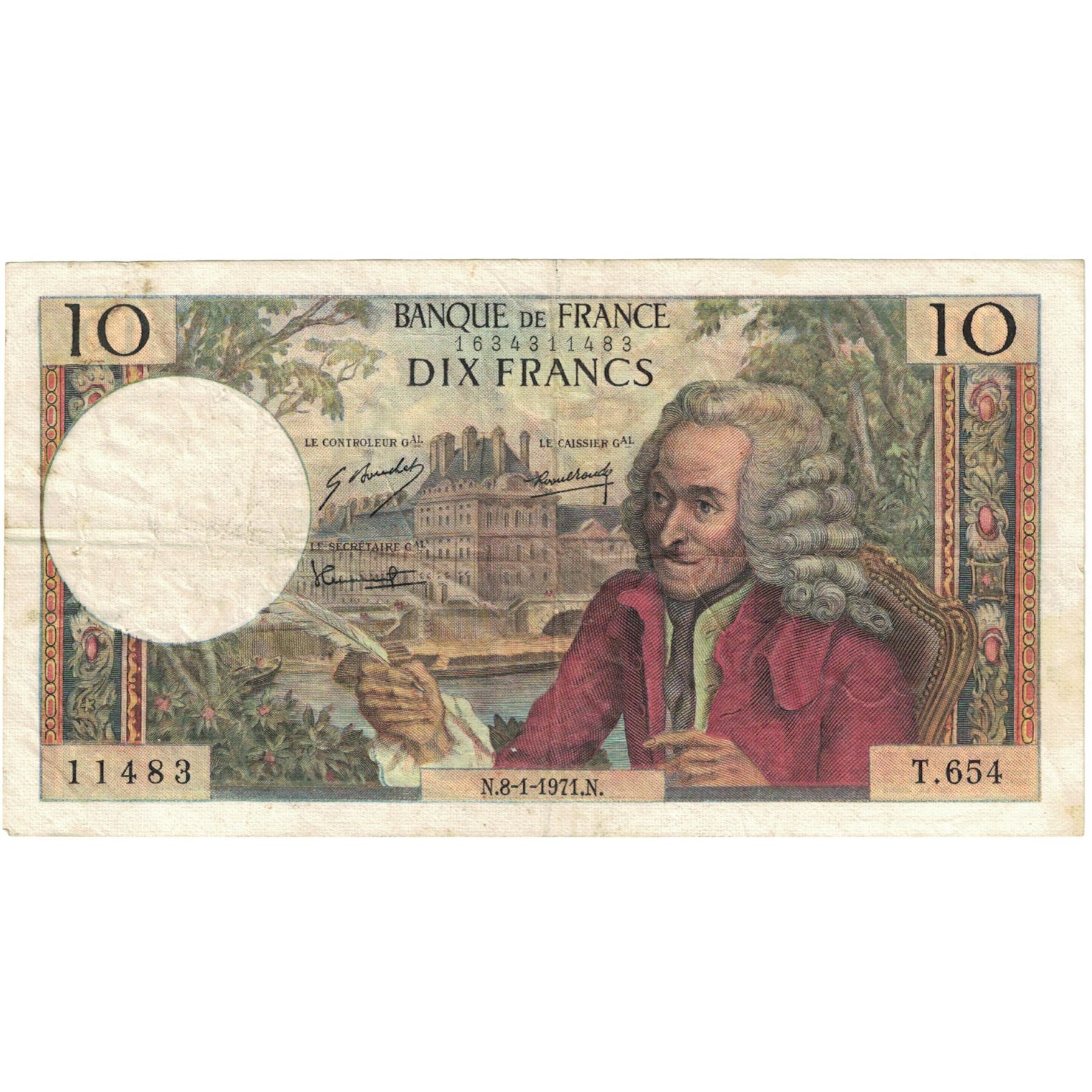 Frankrijk, 10 Francs, Voltaire, 1971, T.654 11483, TB, Fayette:62.55, KM:147d