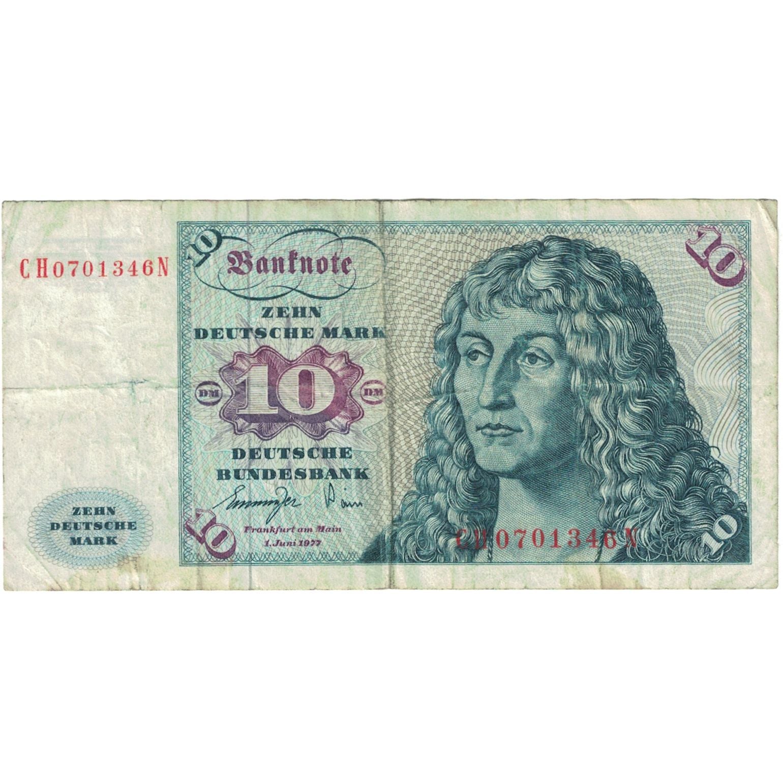 Banknote, GERMANY - FEDERAL REPUBLIC, 10 Deutsche Mark, 1977, KM:31c, VF(20-25)