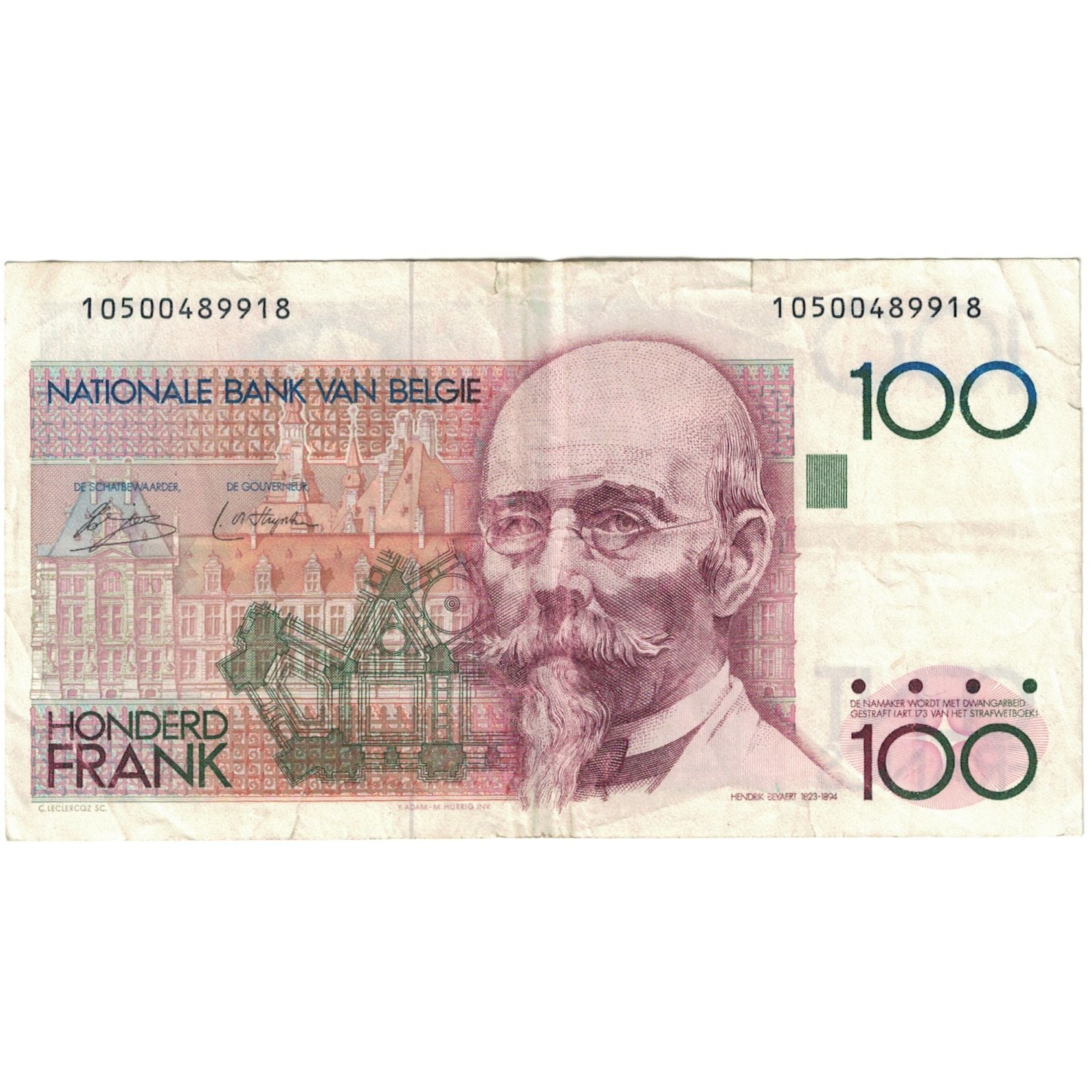 Banknote, Belgium, 100 Francs, 1981-1982, Undated (1982-1994), KM:142a, VG(8-10)