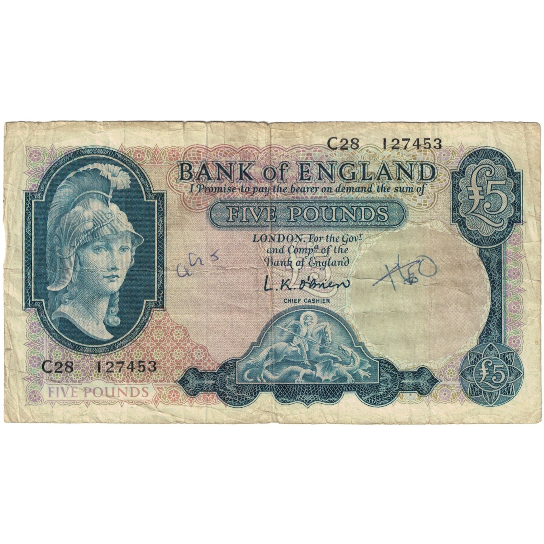 Billete, 5 Pounds, 1957 (69), Gran Bretaña, KM:371a, RC