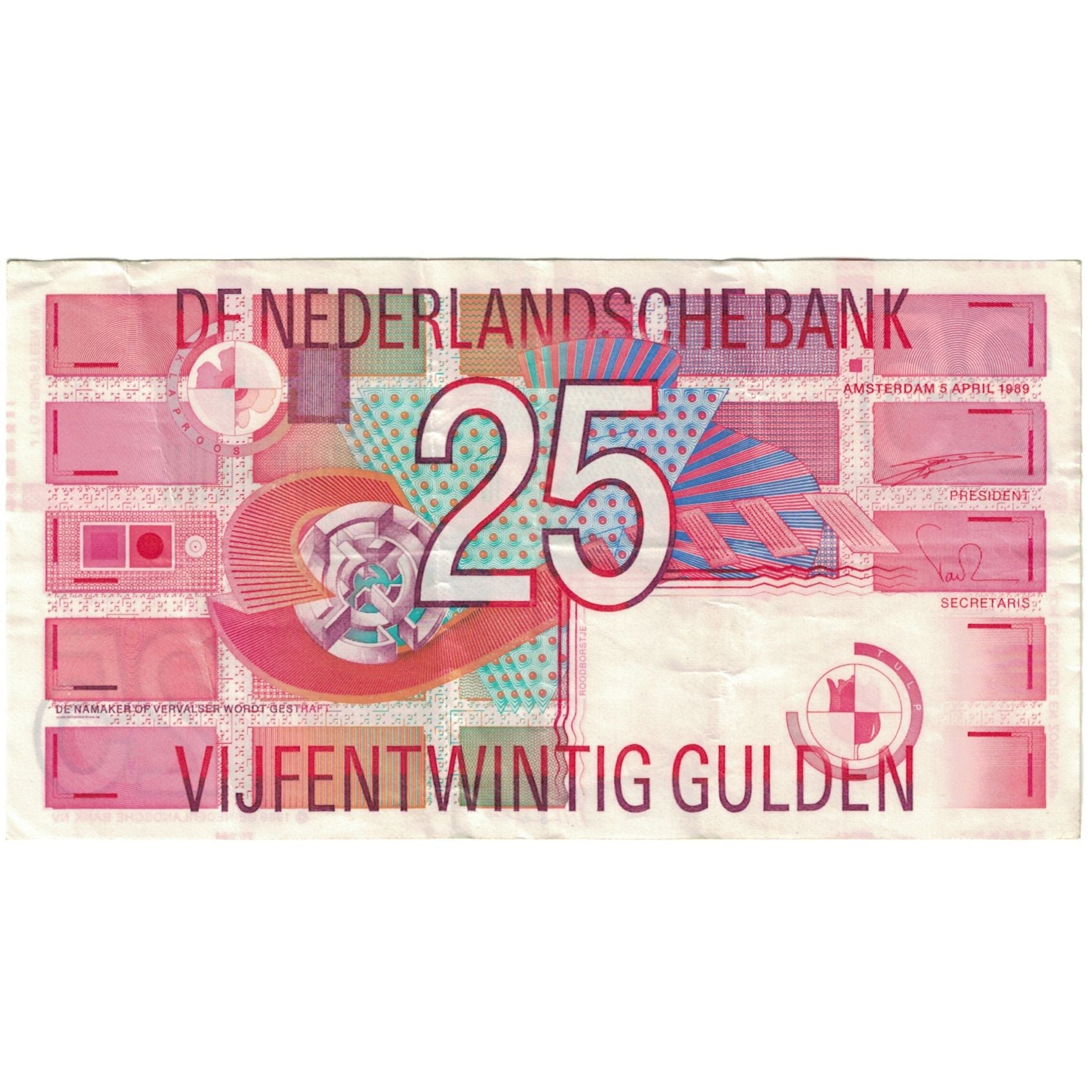 Billet, Pays-Bas, 25 Gulden, 1989, 1989-04-05, KM:100, TTB