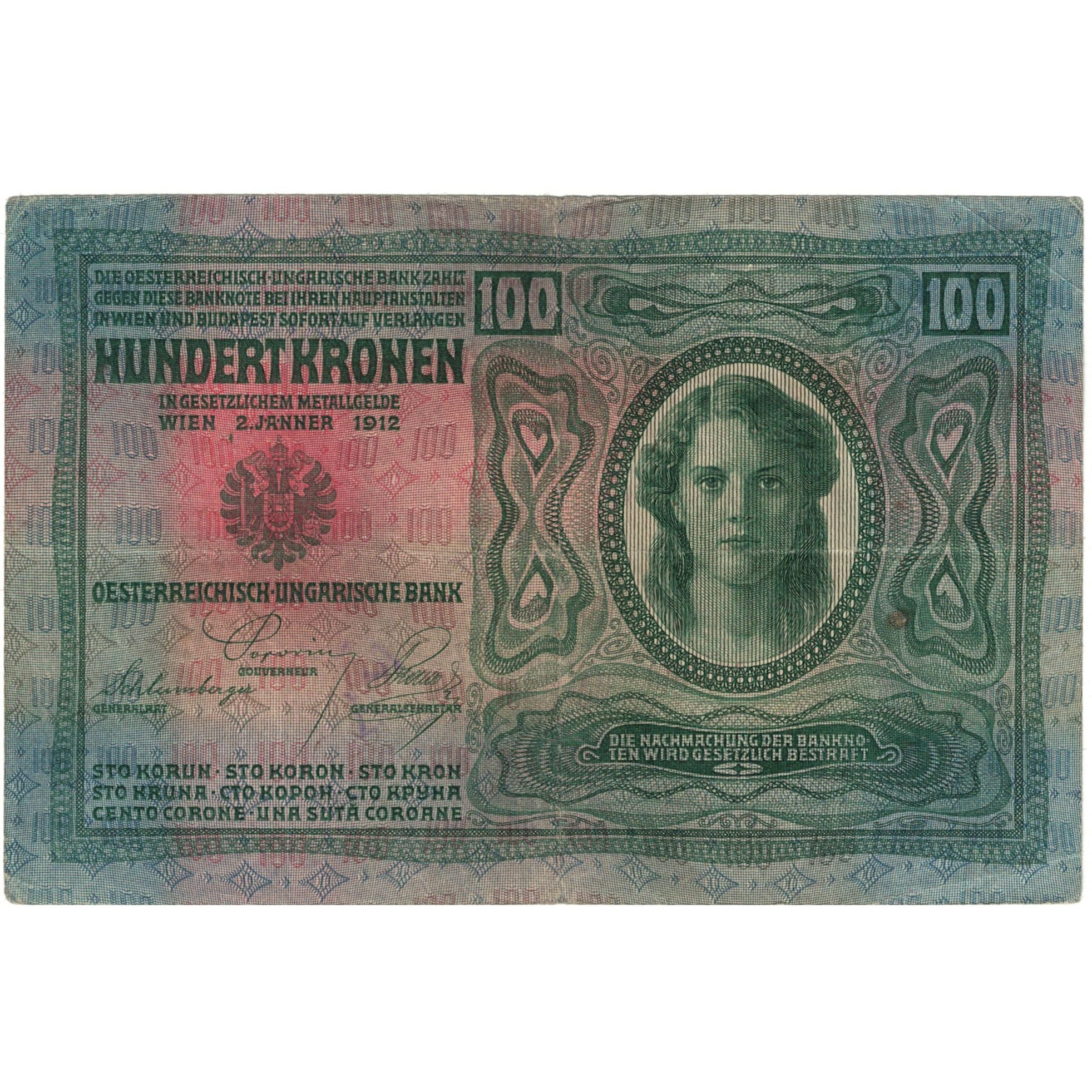 Banknot, Austria, 100 Kronen, 1912, KM:12, VG(8-10)