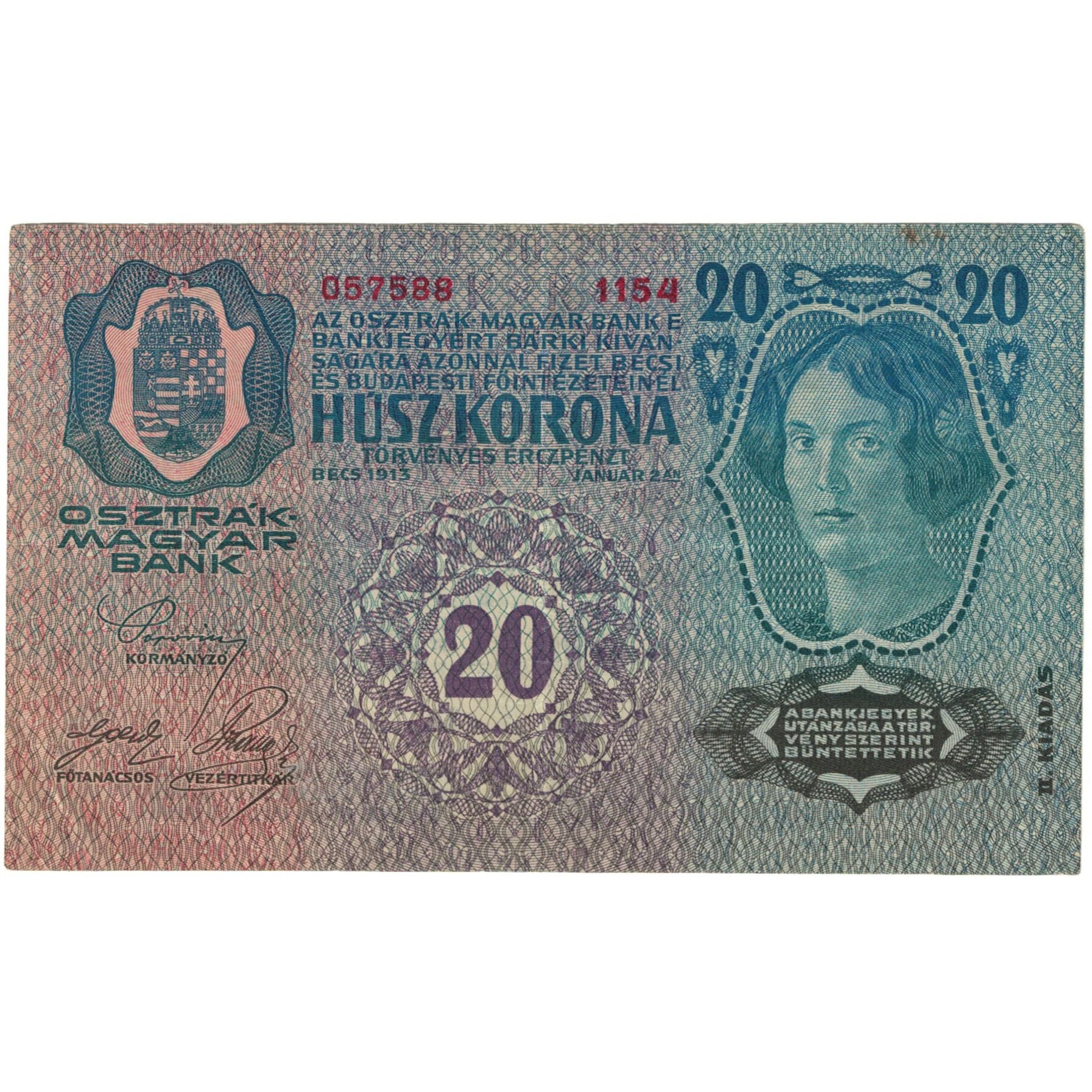 Banknote, Austria, 20 Kronen, 1913, 1913-01-02, KM:14, EF(40-45)