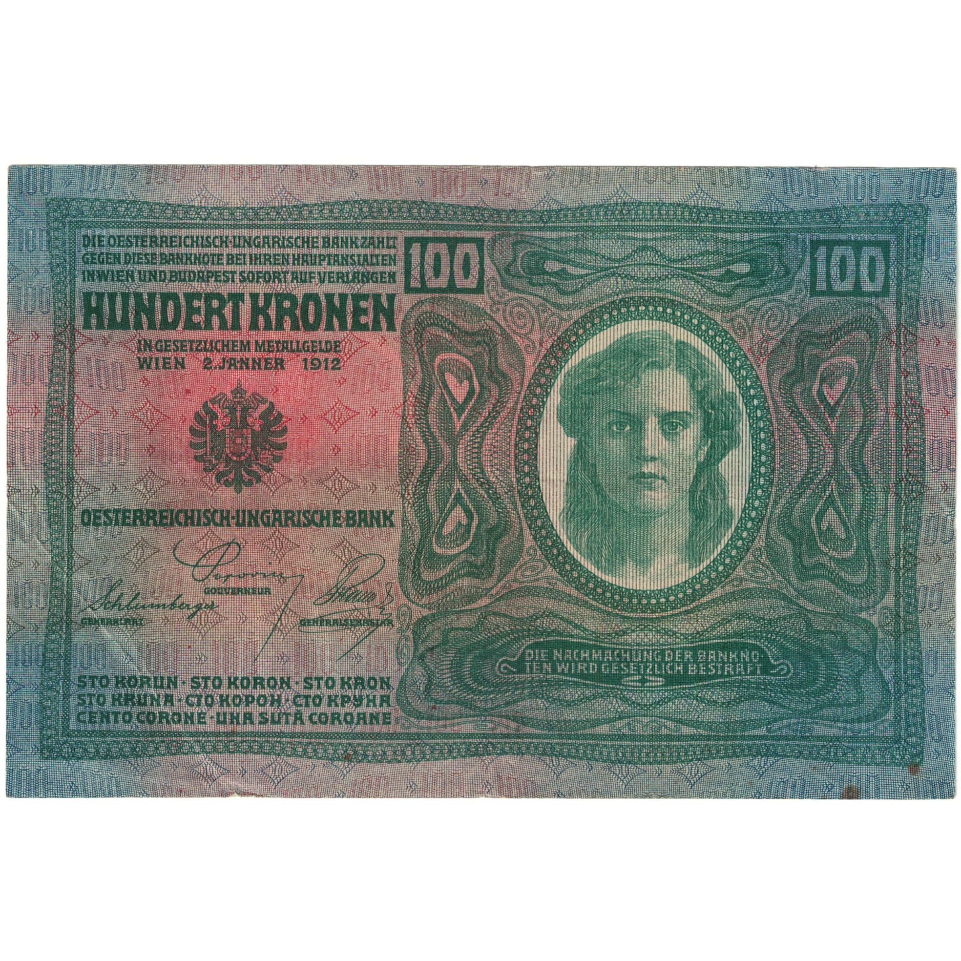 Billet, Autriche, 100 Kronen, 1912, 1912-01-02, KM:12, TB