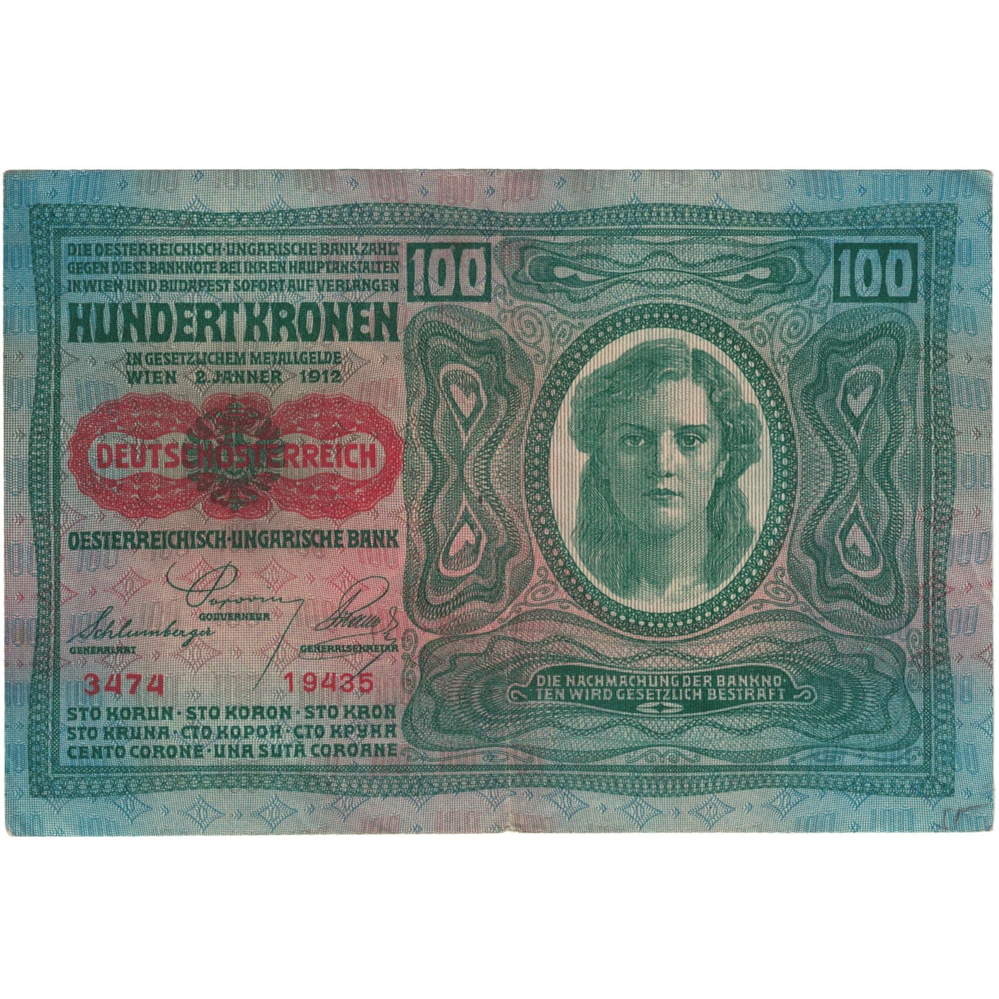 Banknote, Austria, 100 Kronen, 1912, 1912-01-02, KM:12, EF(40-45)