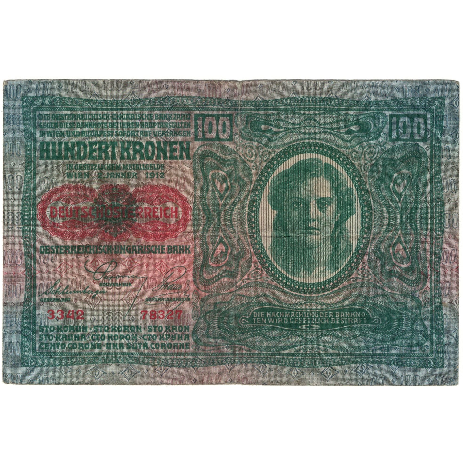 Banknote, Austria, 100 Kronen, 1912, 1912-01-02, KM:12, VF(20-25)