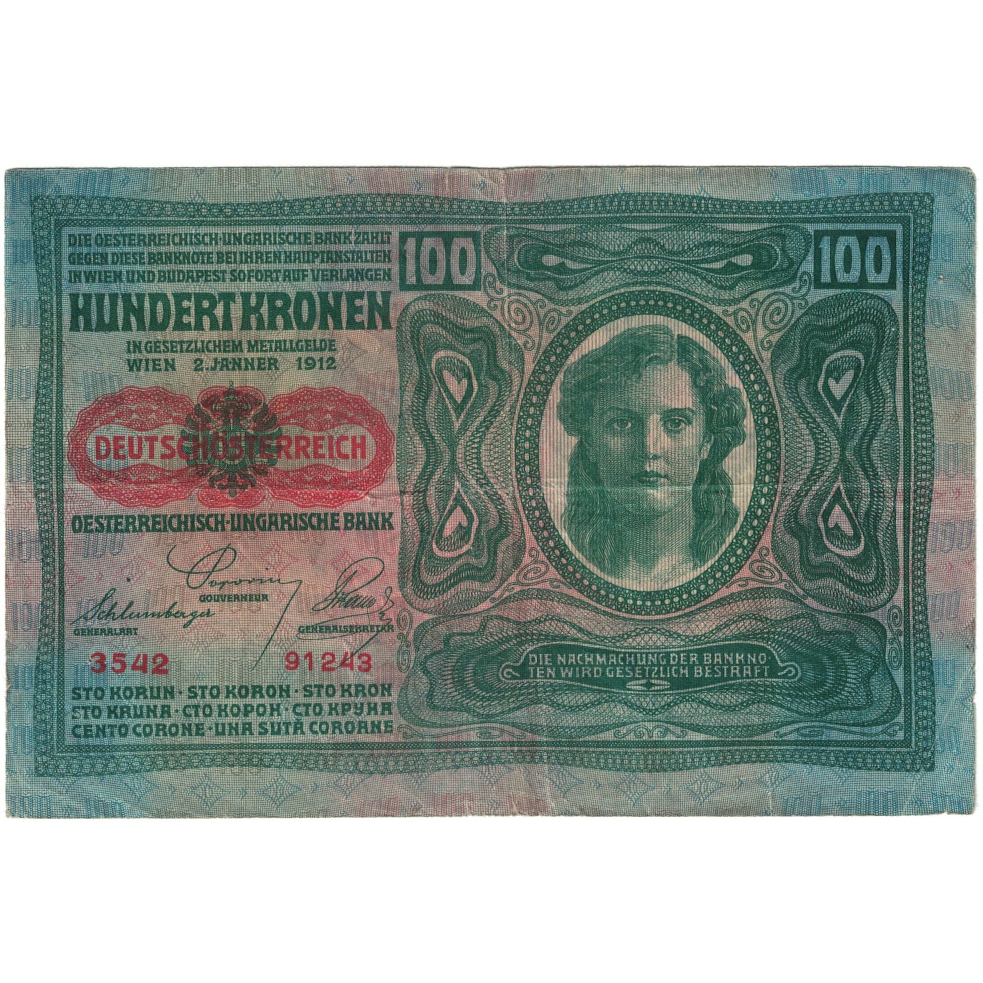 Banknote, Austria, 100 Kronen, 1912, 1912-01-02, KM:12, VF(20-25)