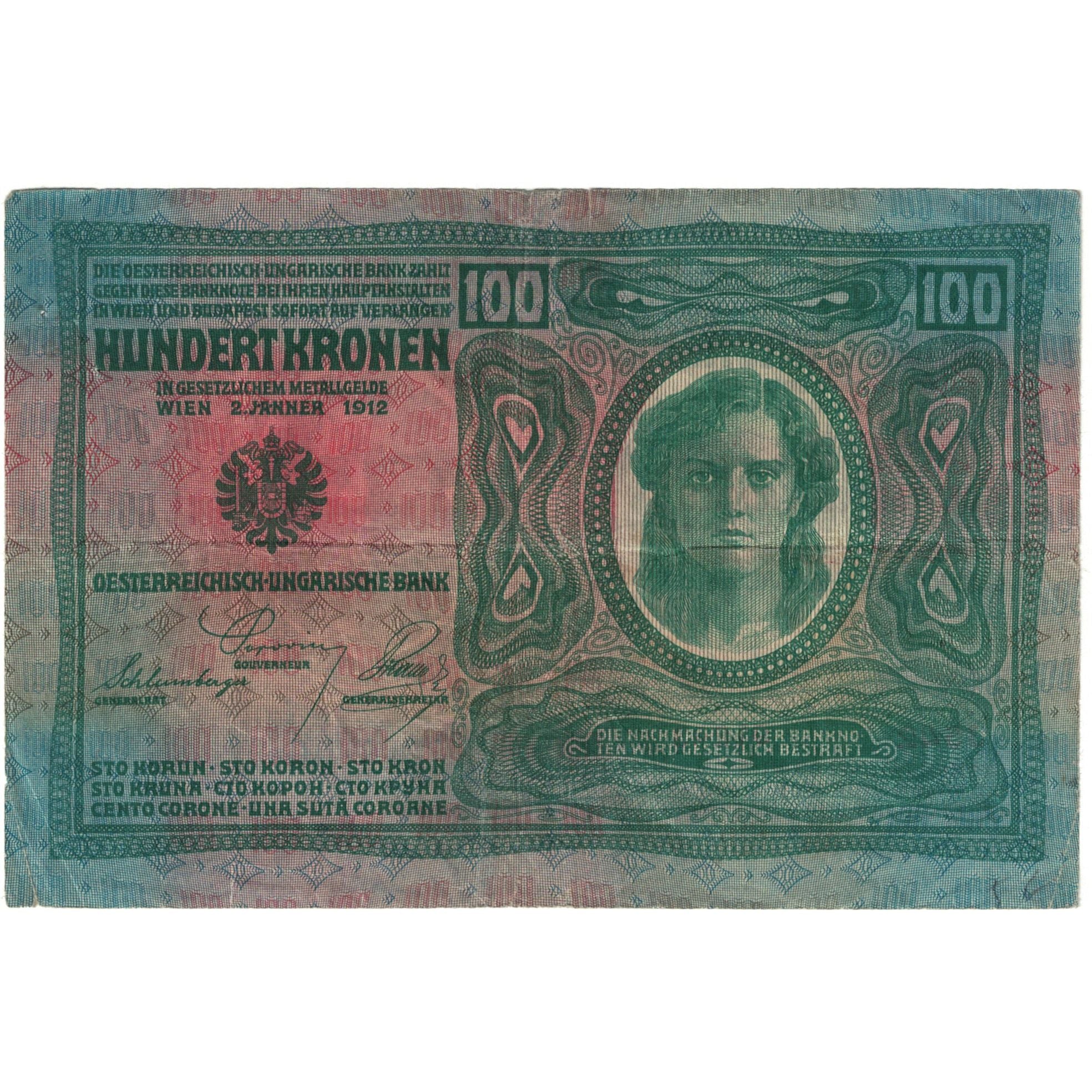 Banknote, Austria, 100 Kronen, 1912, 1912-01-02, KM:12, VF(20-25)