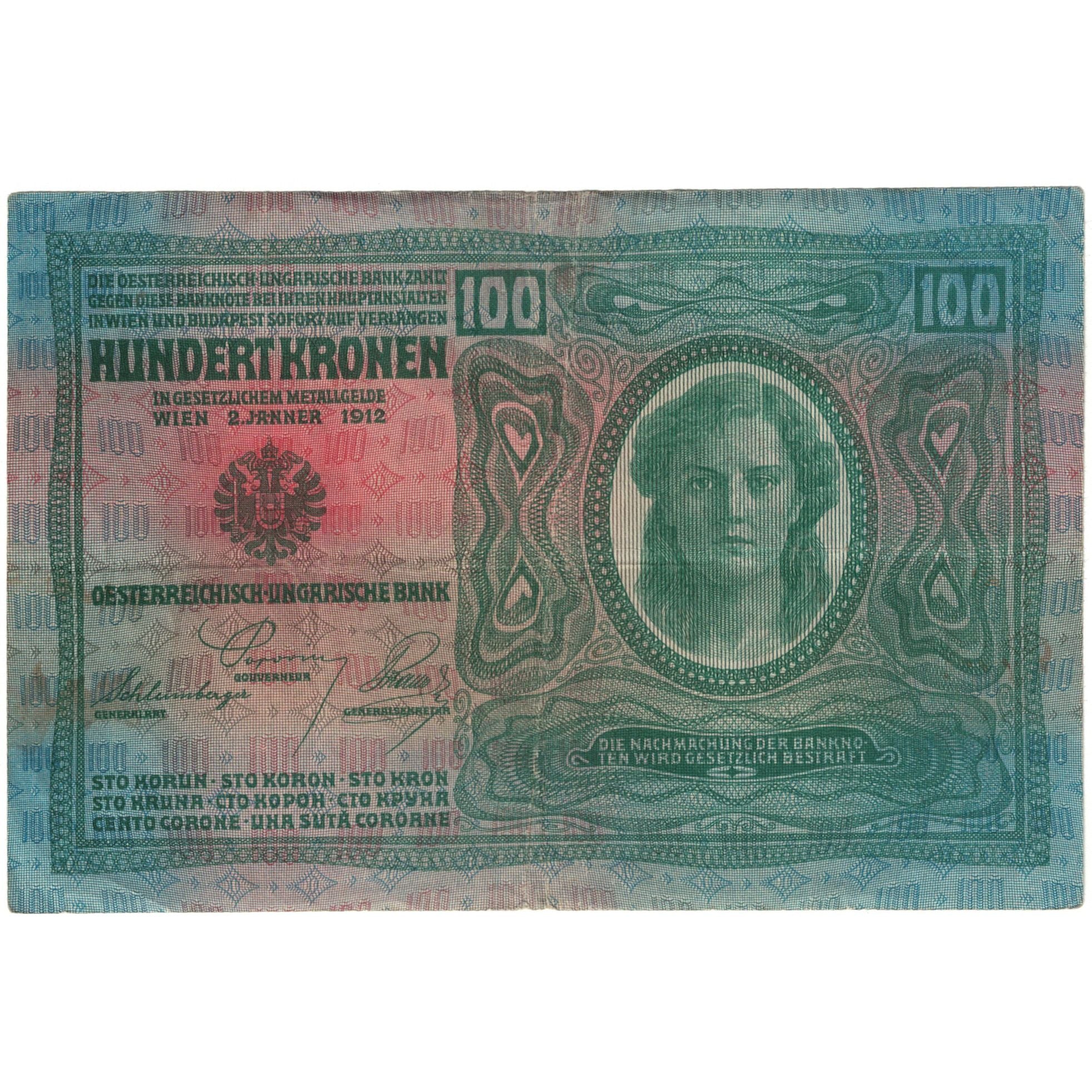 Billet, Autriche, 100 Kronen, 1912, 1912-01-02, KM:12, TTB