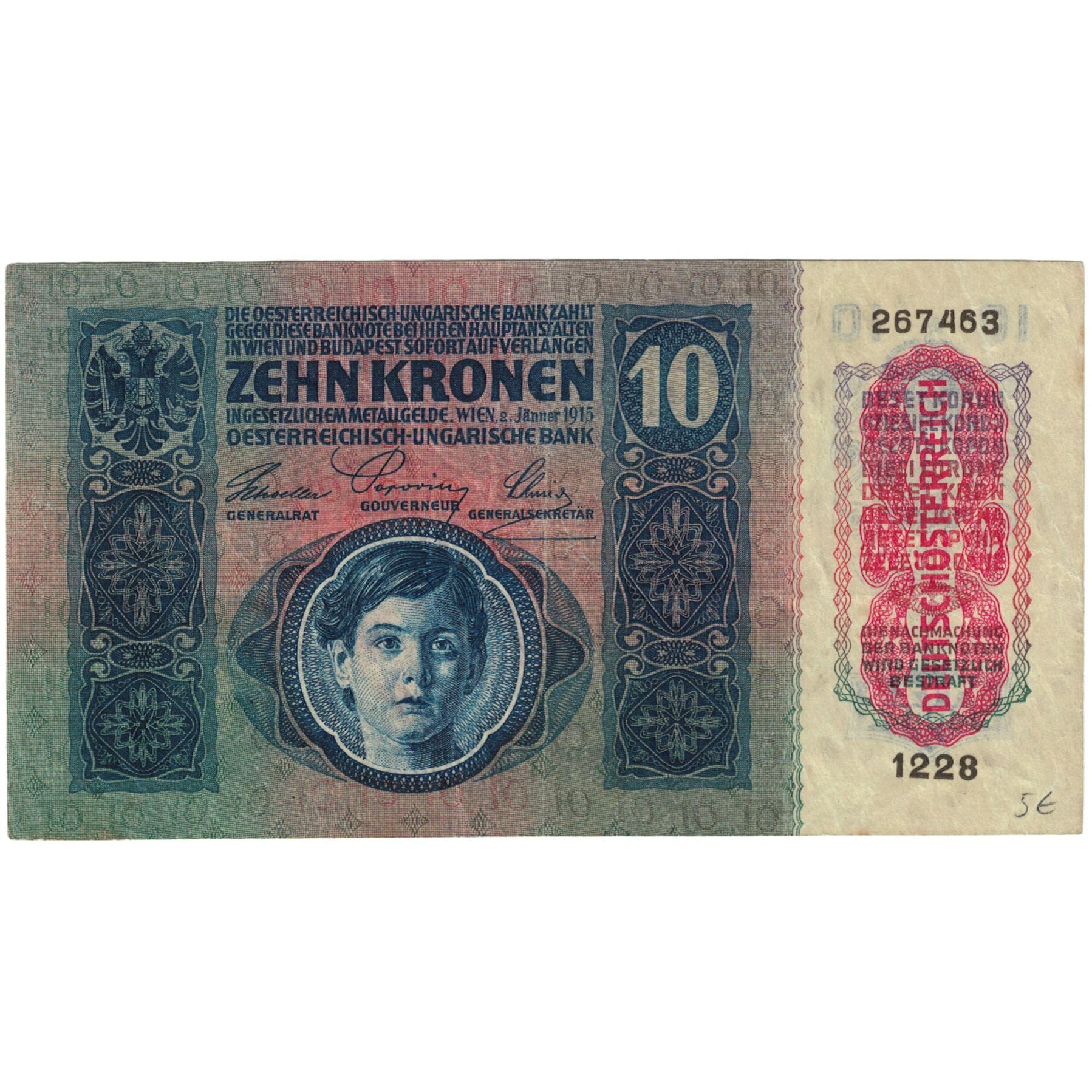 Banknote, Austria, 10 Kronen, 1915, 1915-01-02, KM:51a, AU(55-58)